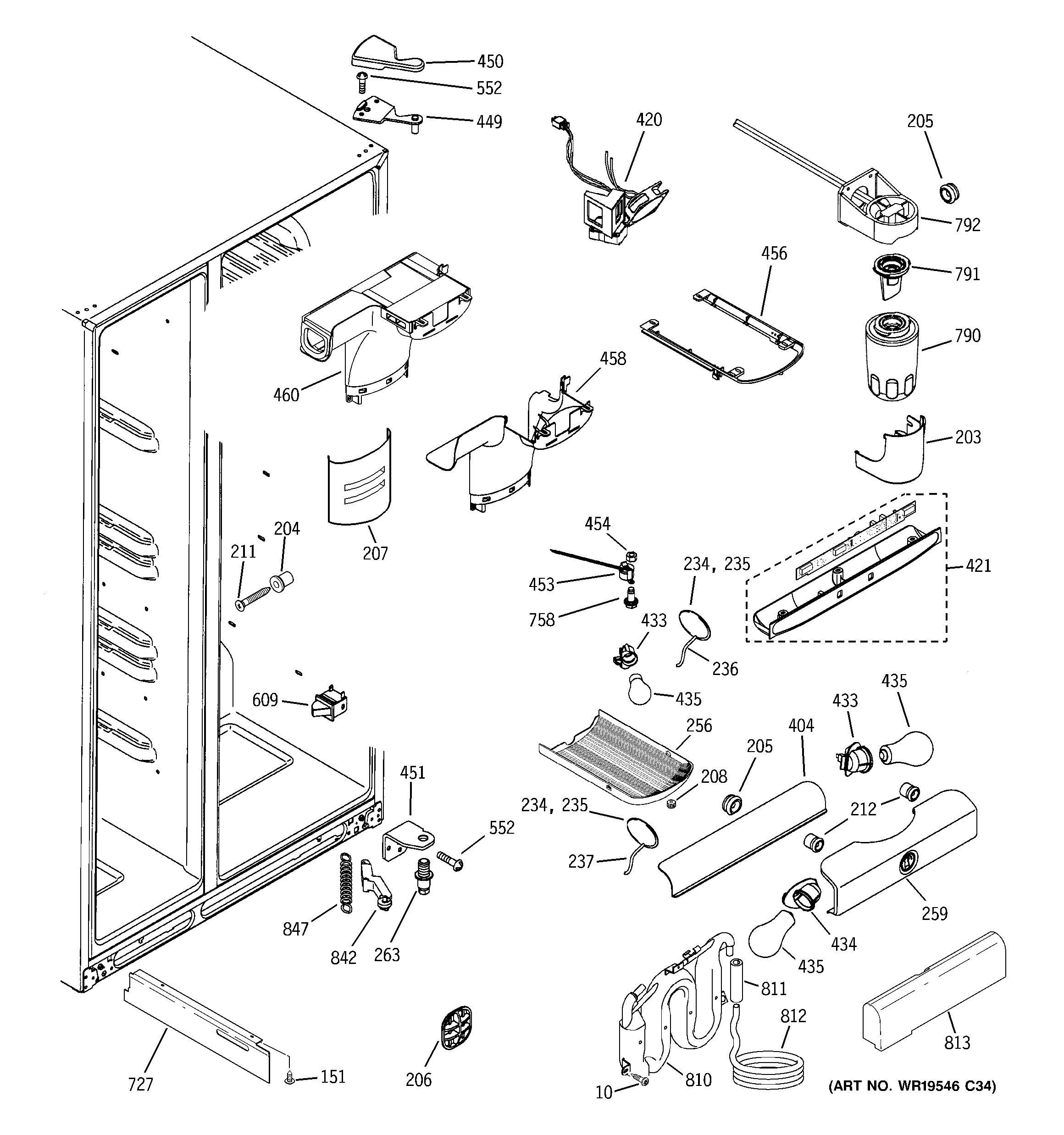 GE GSC23KGTABB fresh food section diagram