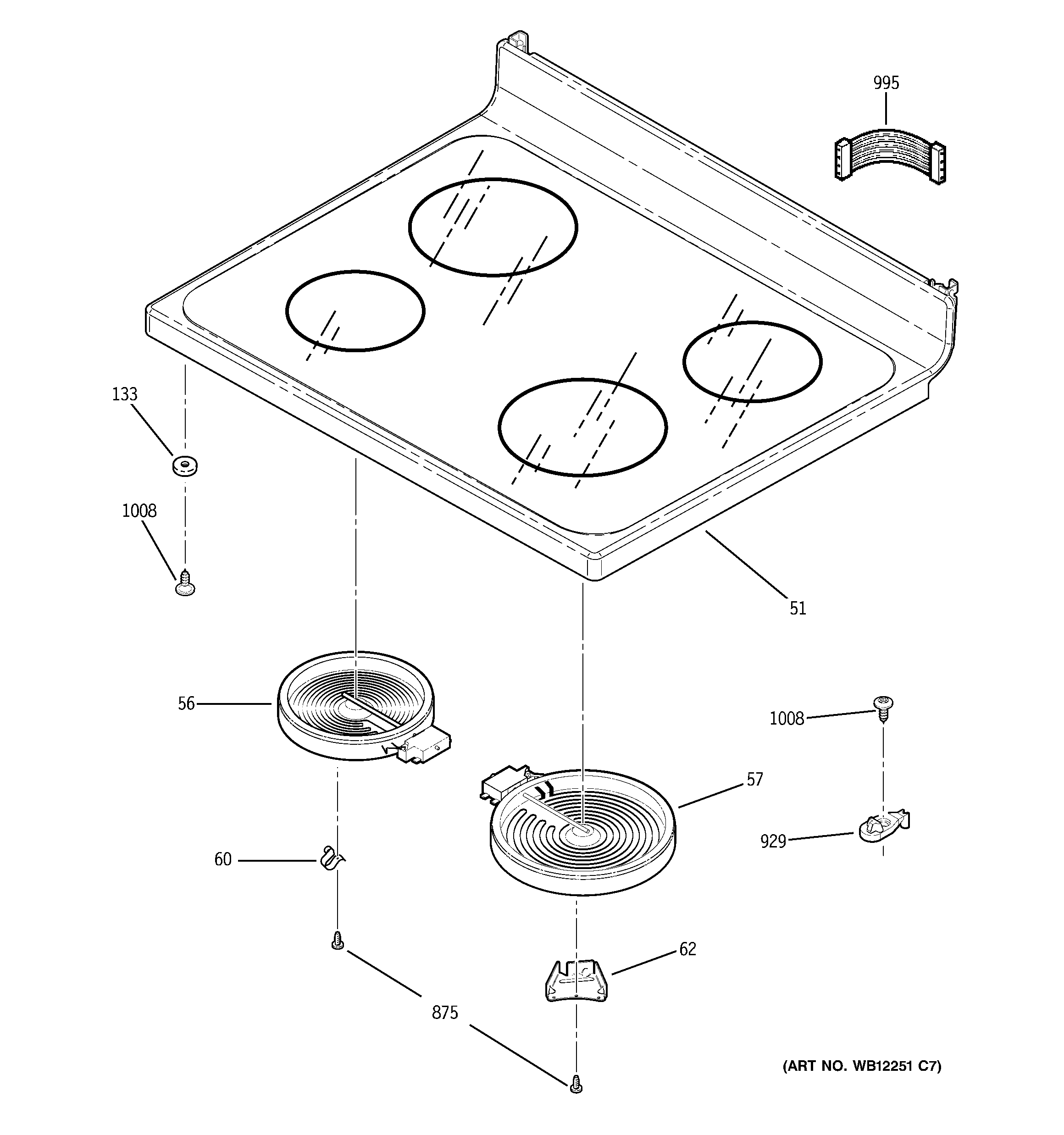 GE JB620GR2SA cooktop diagram