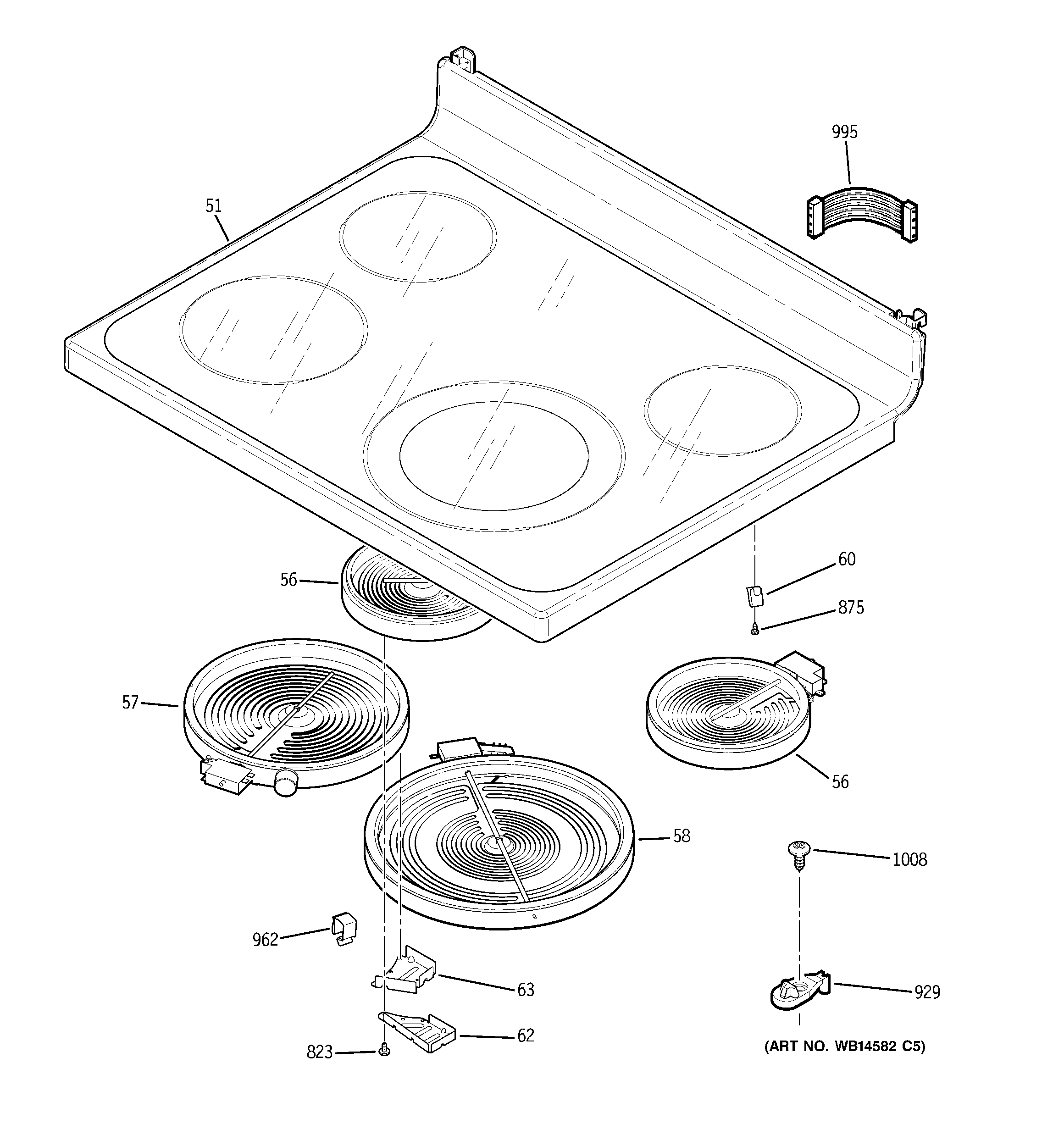 GE JB670DP2BB cooktop diagram