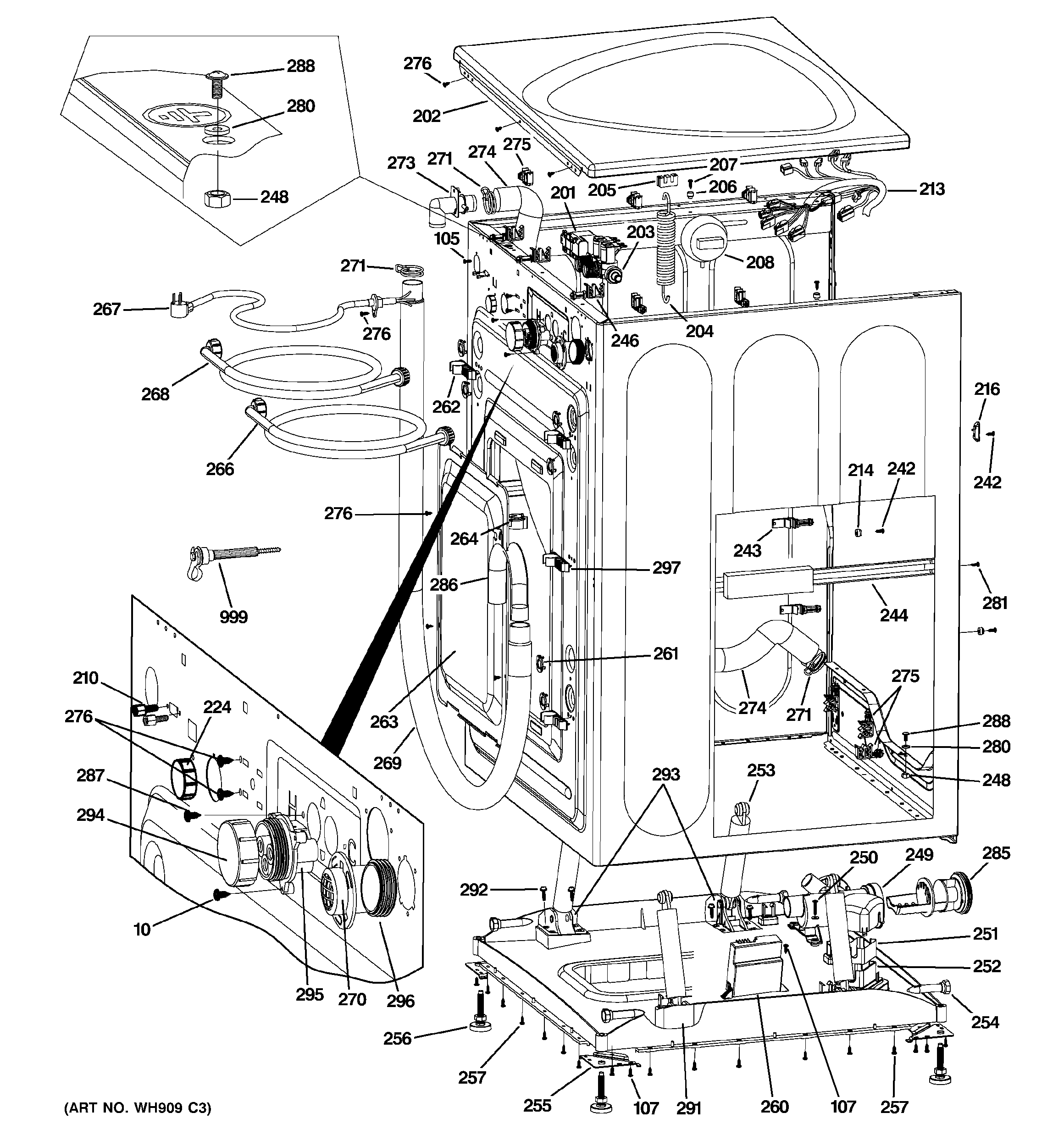 GE WPDH8800J3MG cabinet & top panel diagram