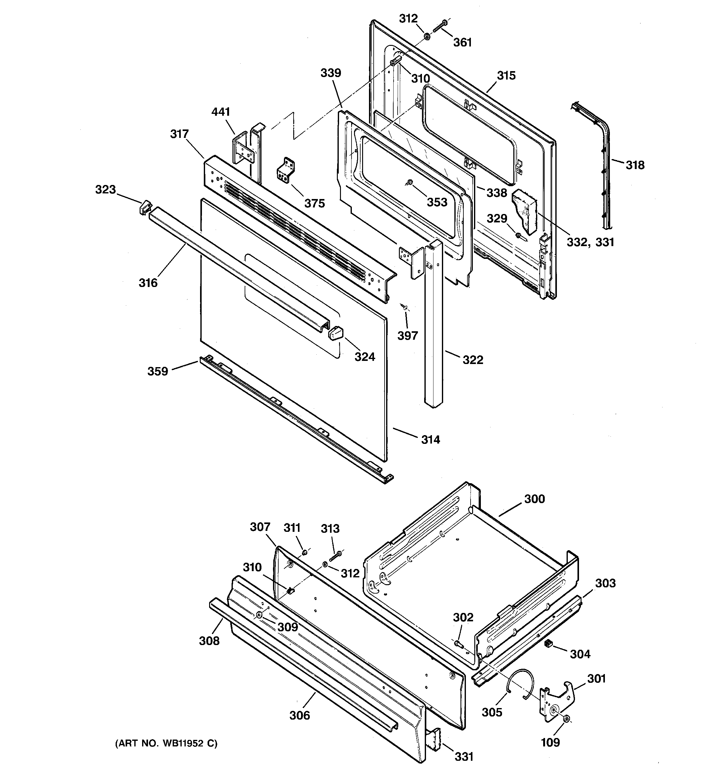 Kenmore 36272765893 door & drawer parts diagram
