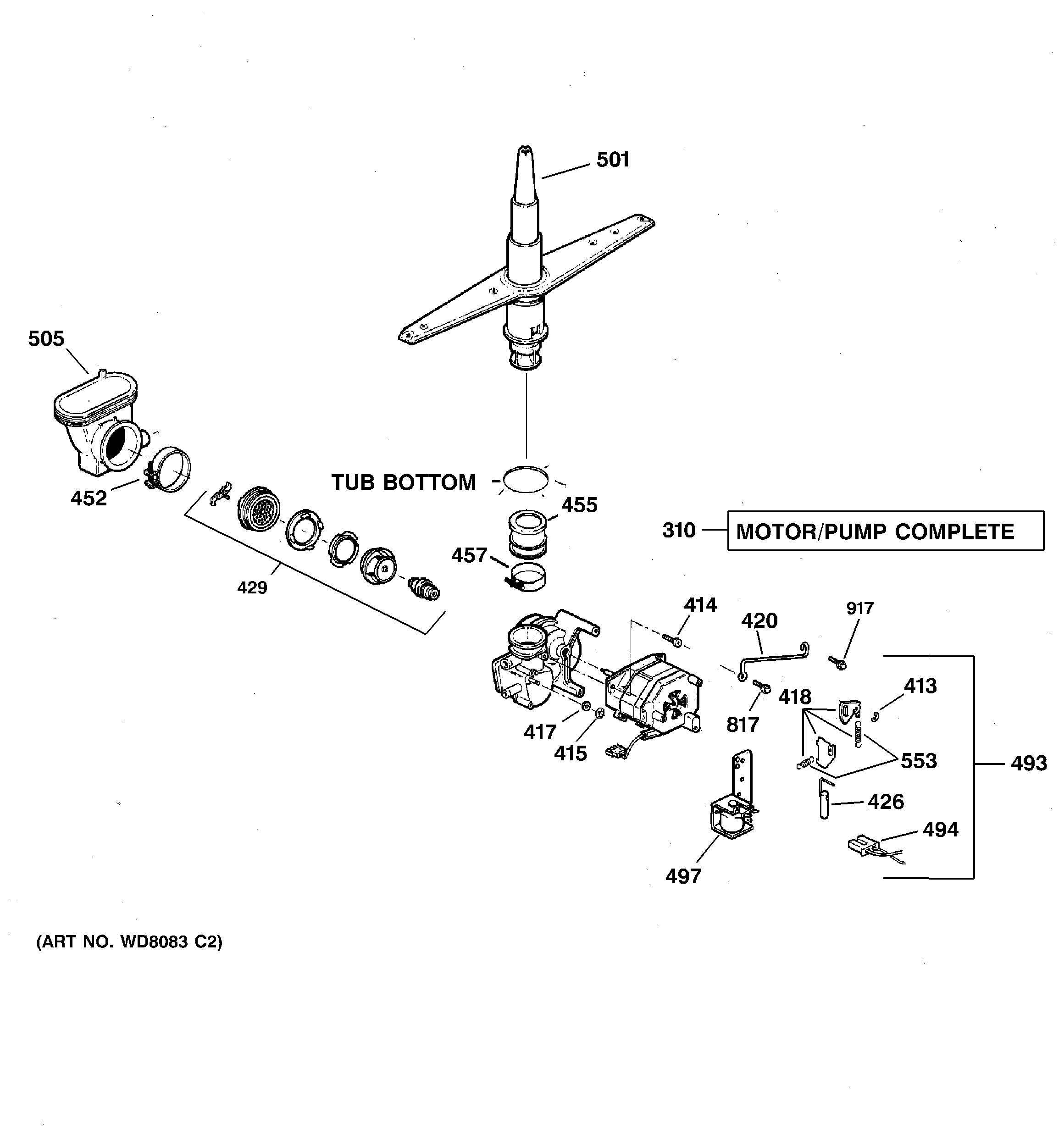 Kenmore 36314774100 motor-pump mechanism diagram