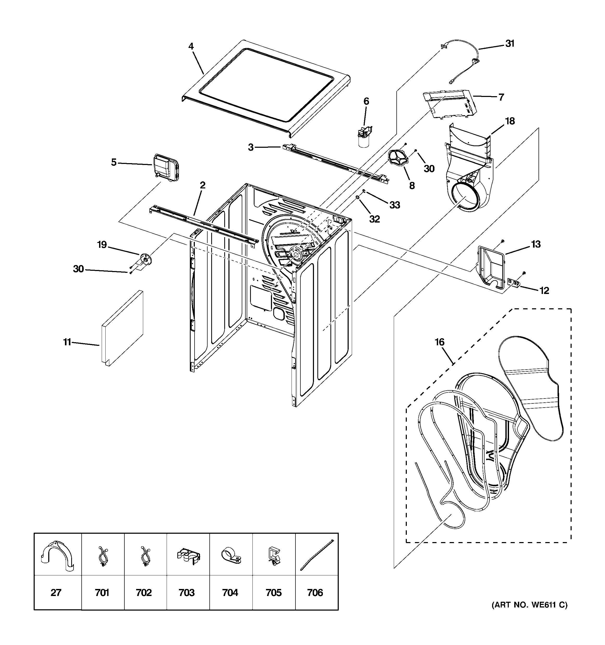 GE DCCH485EK0MS cabinet & top panel diagram