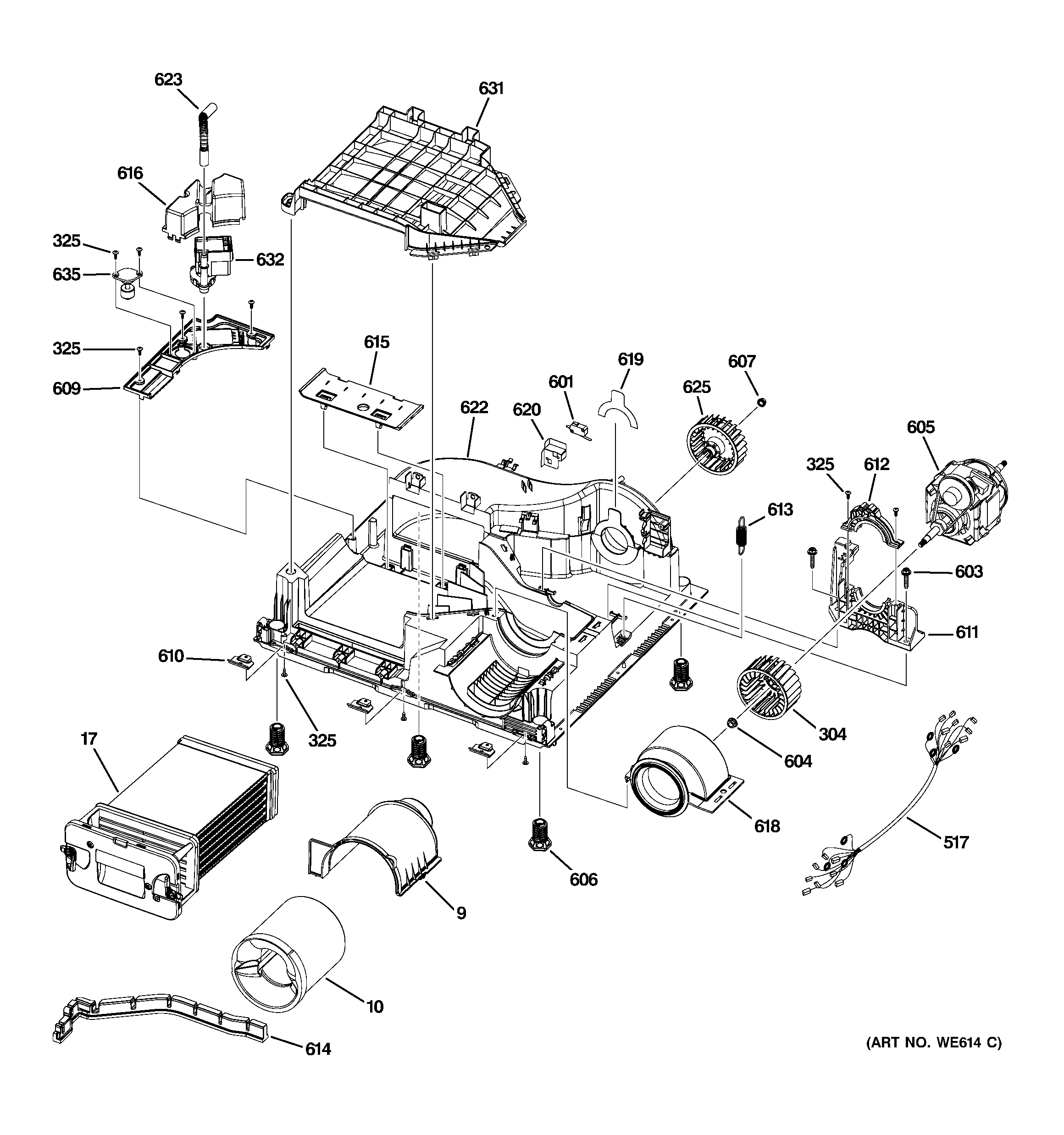 GE DCCH485EK0MS motor & blower assembly diagram