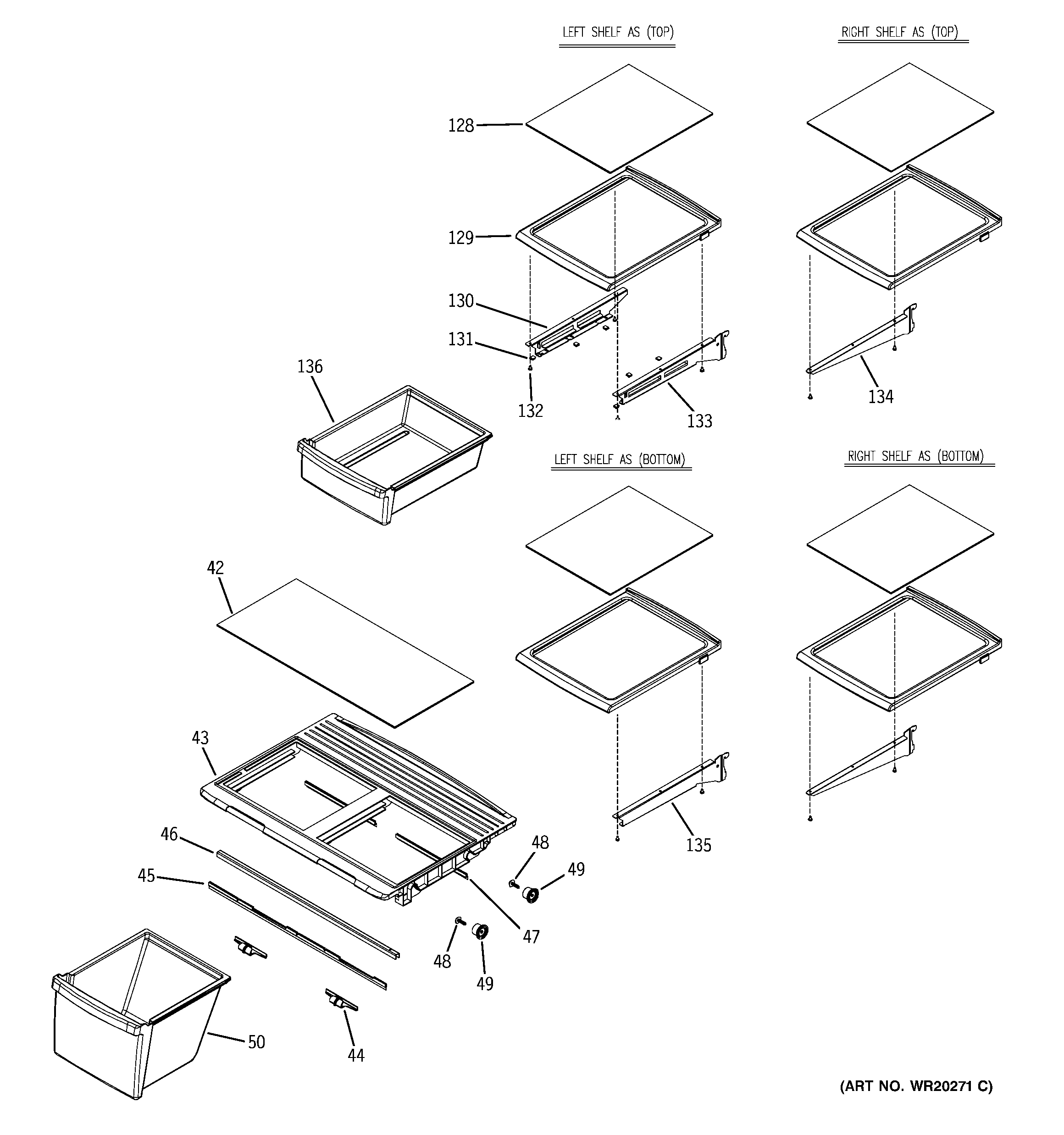 GE GTH21SBXASS fresh food shelves diagram
