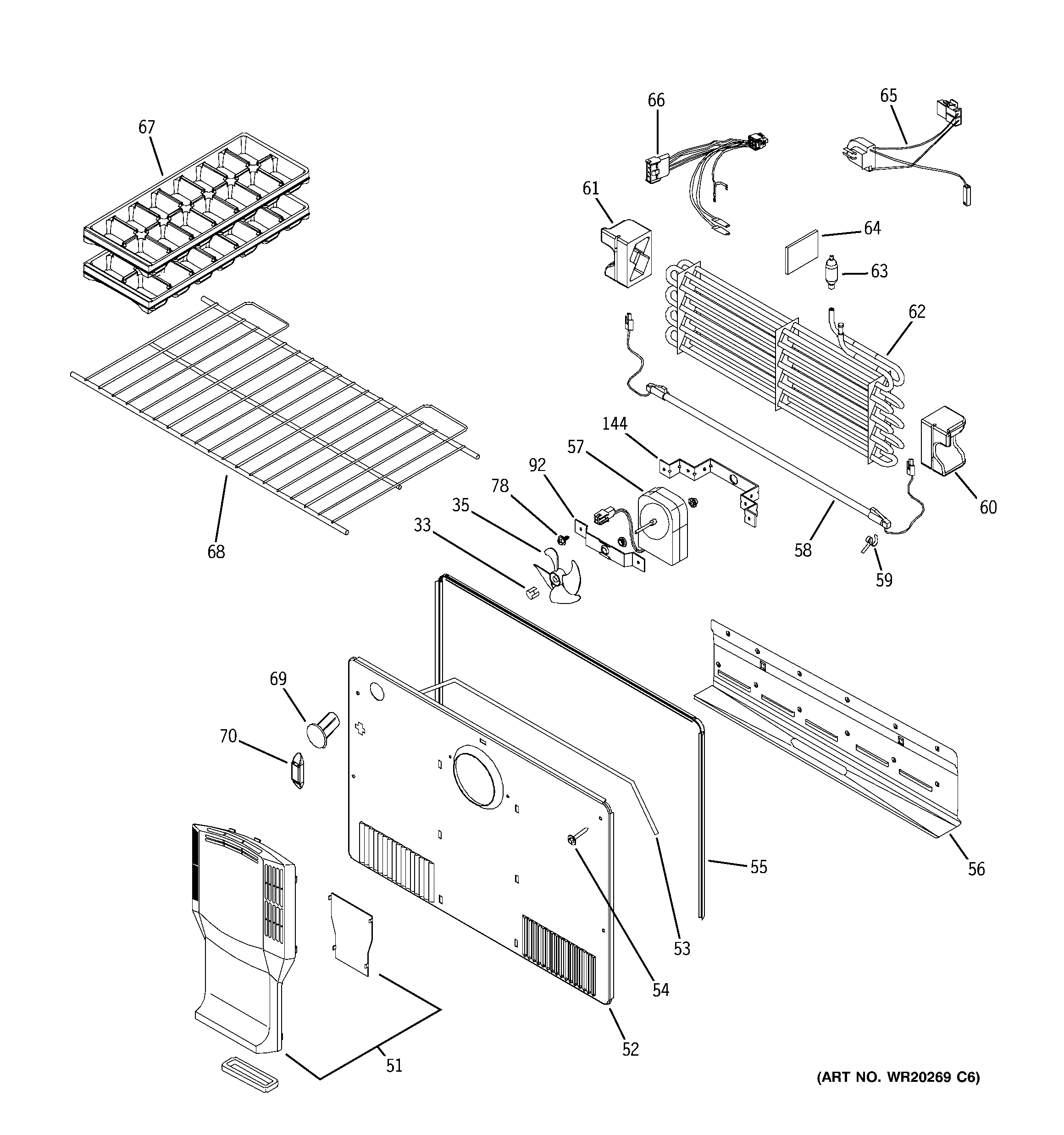 GE GTS21KBXAWW freezer section diagram