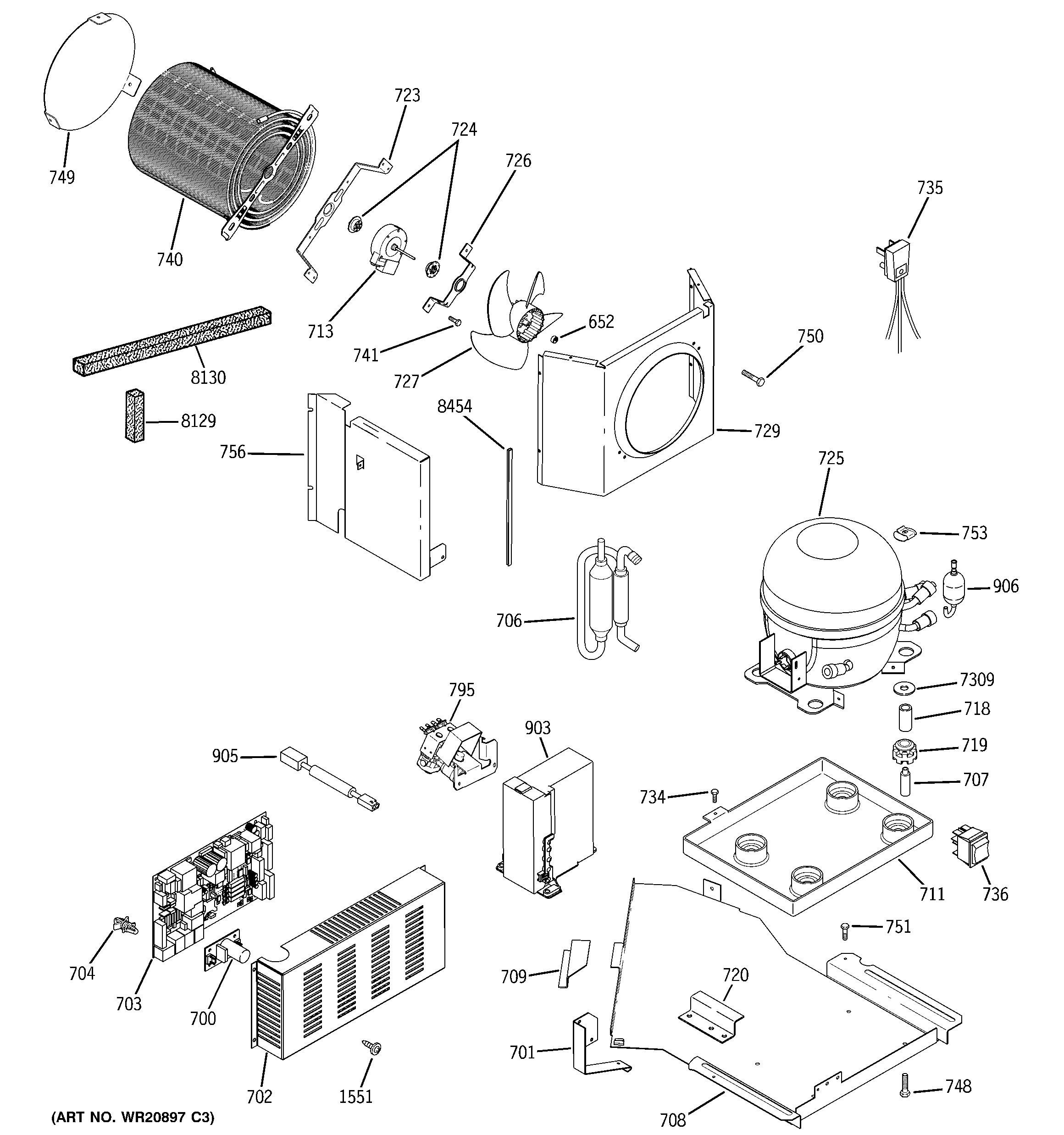 GE ZISP480DTBSS sealed system & mother board diagram
