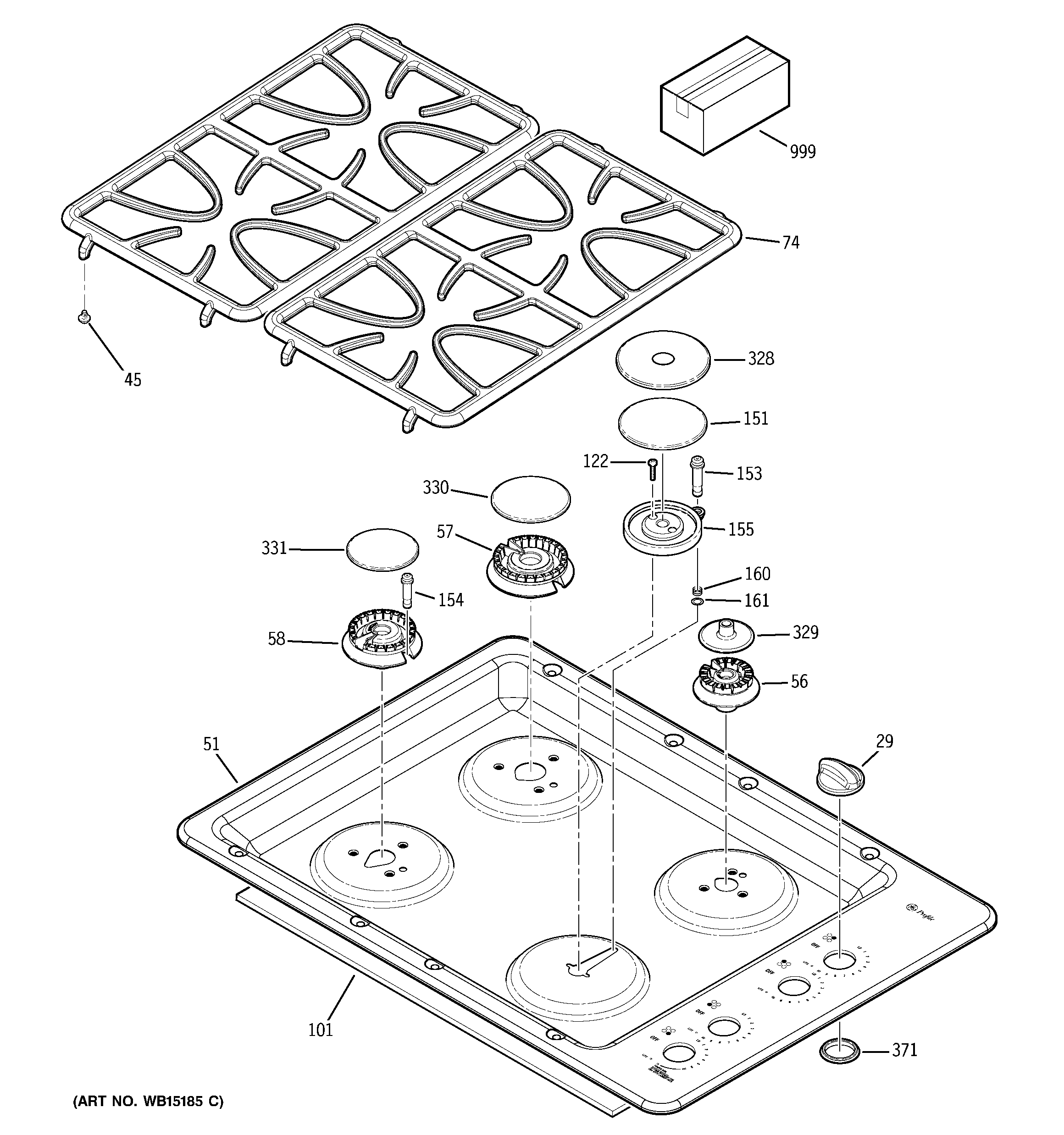 GE PGP943SET1SS control panel & cooktop diagram