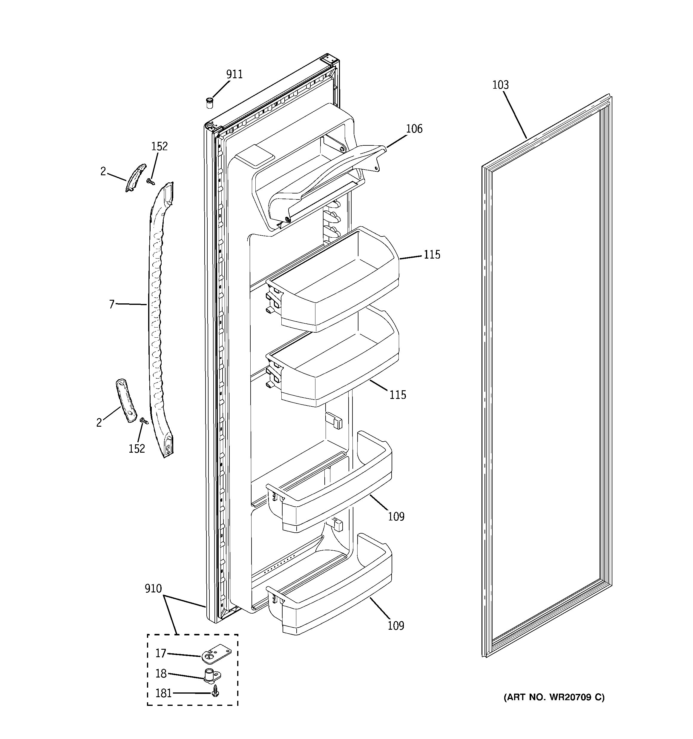 GE GSL22JFXPLB fresh food door diagram