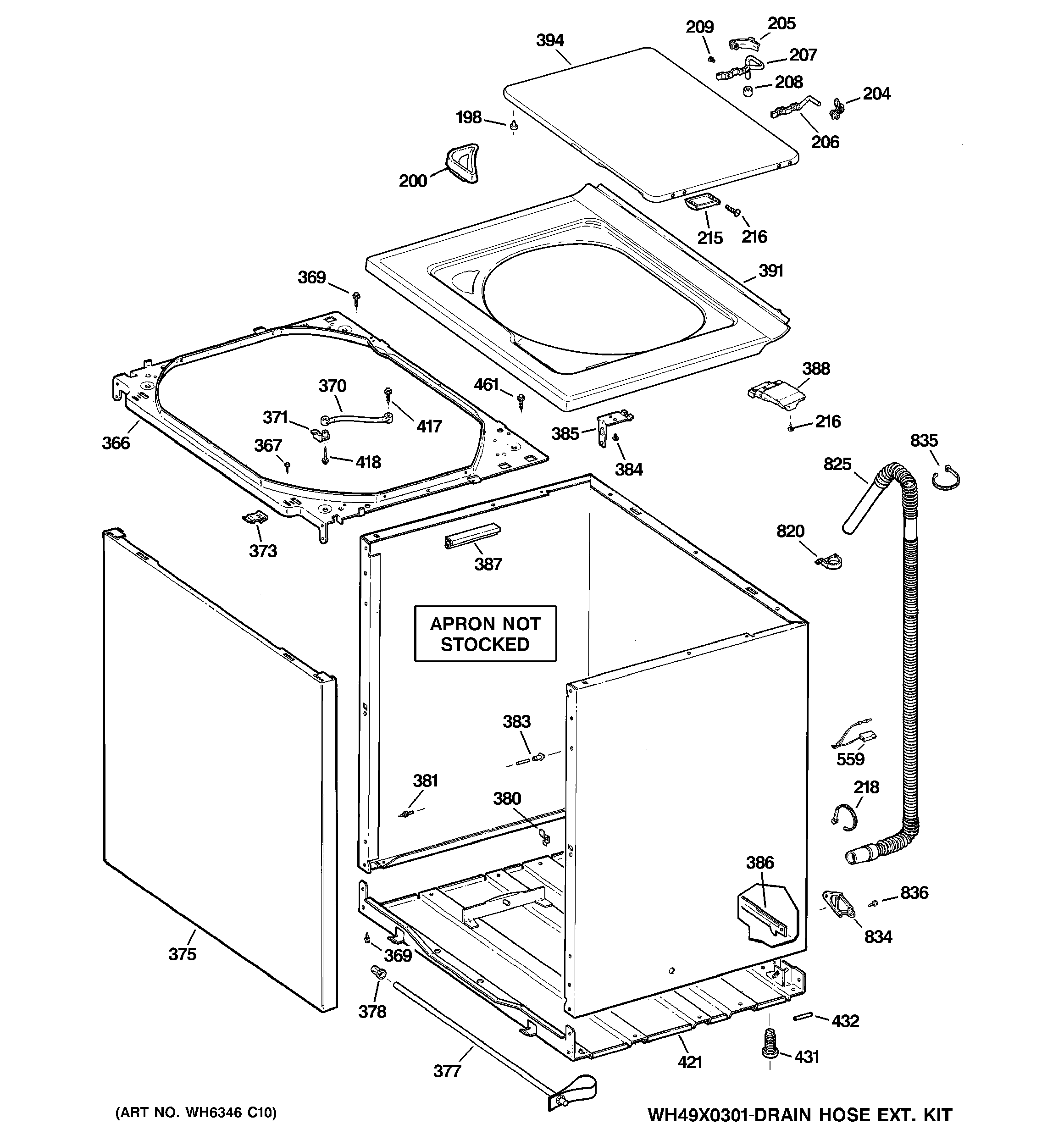 Hotpoint HTWP1000M2WW cabinet, cover & front panel diagram