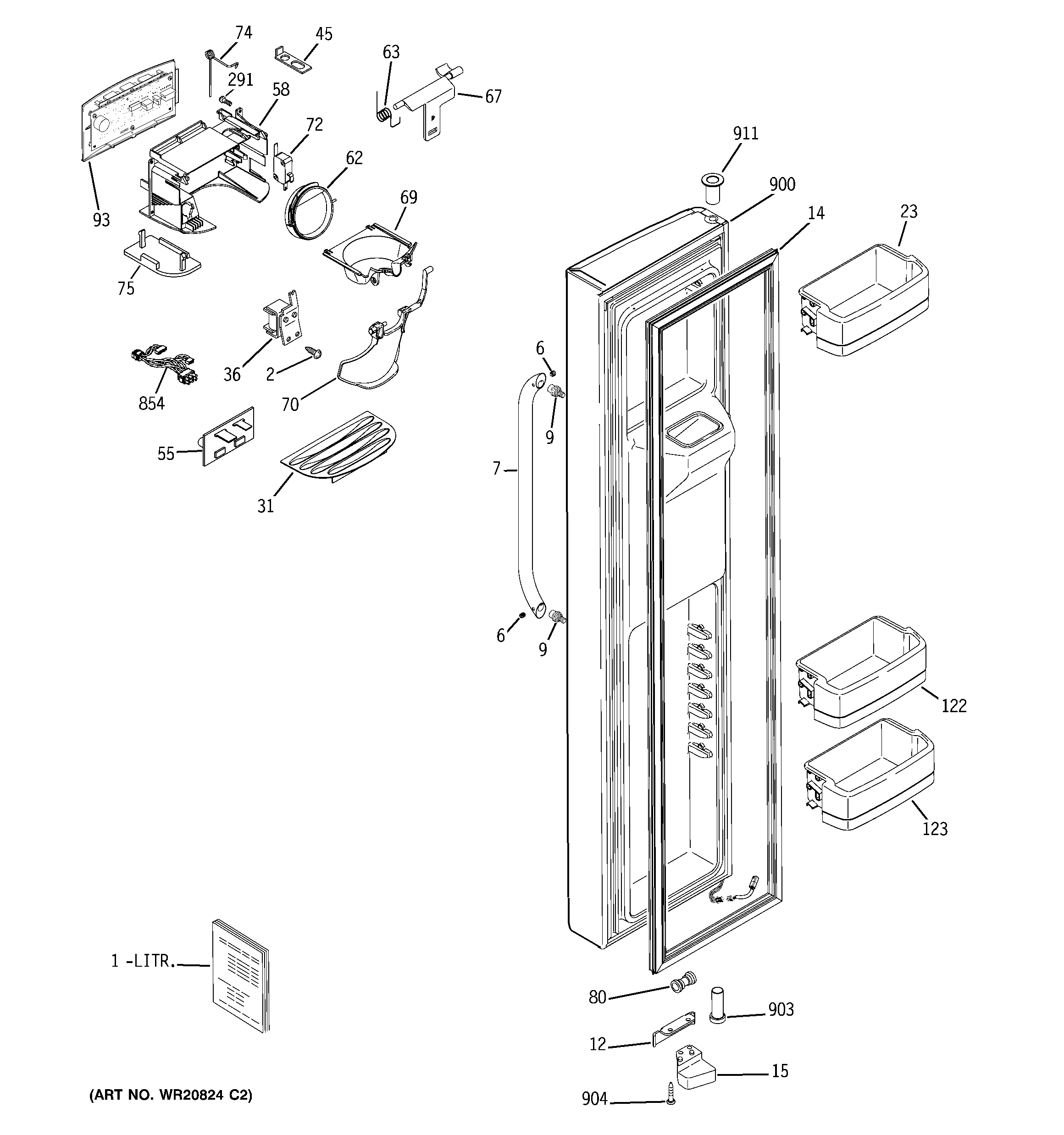 GE GSHF6HGDBCBB freezer door diagram