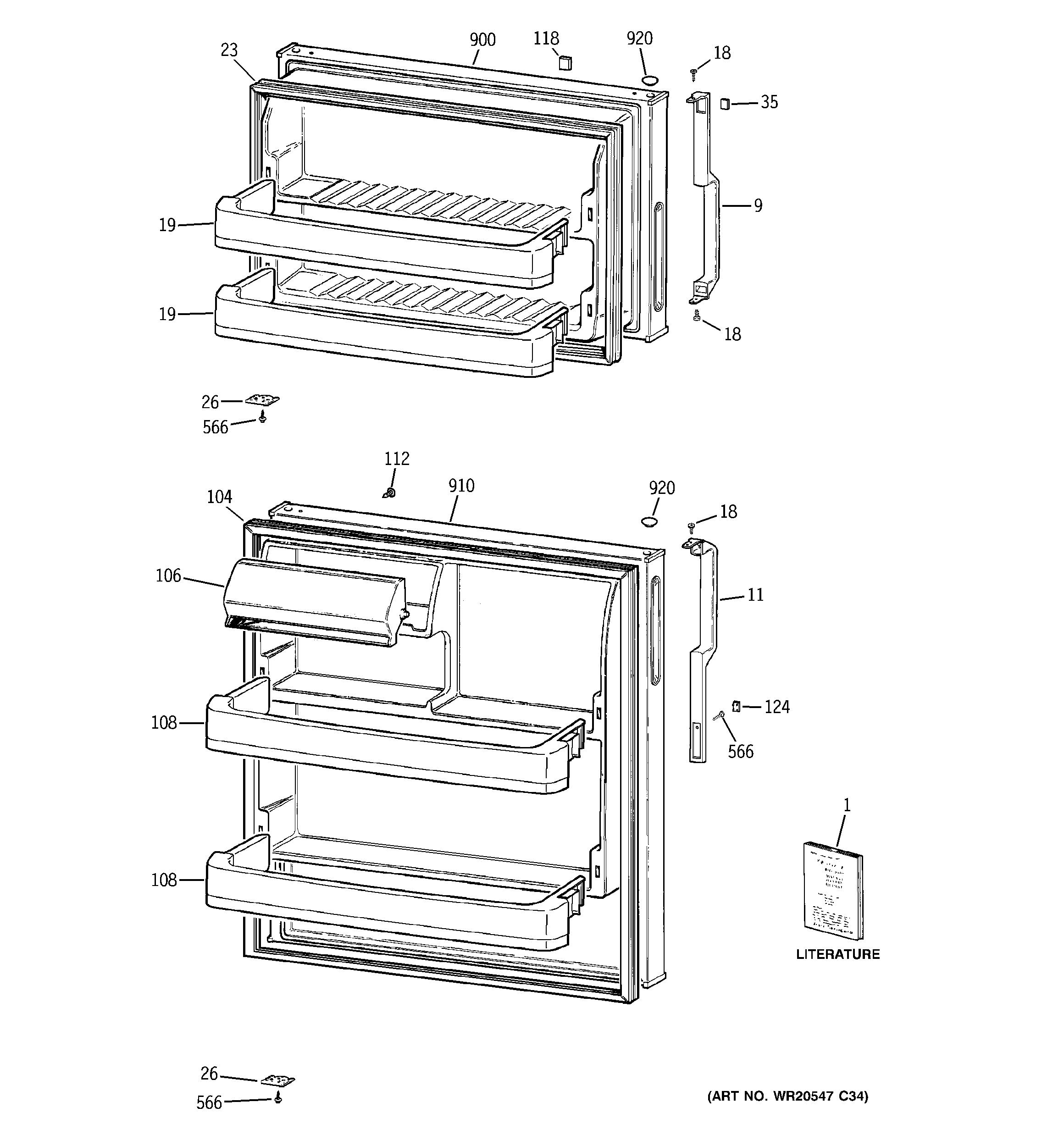 GE GTE16CBCBRWW doors diagram
