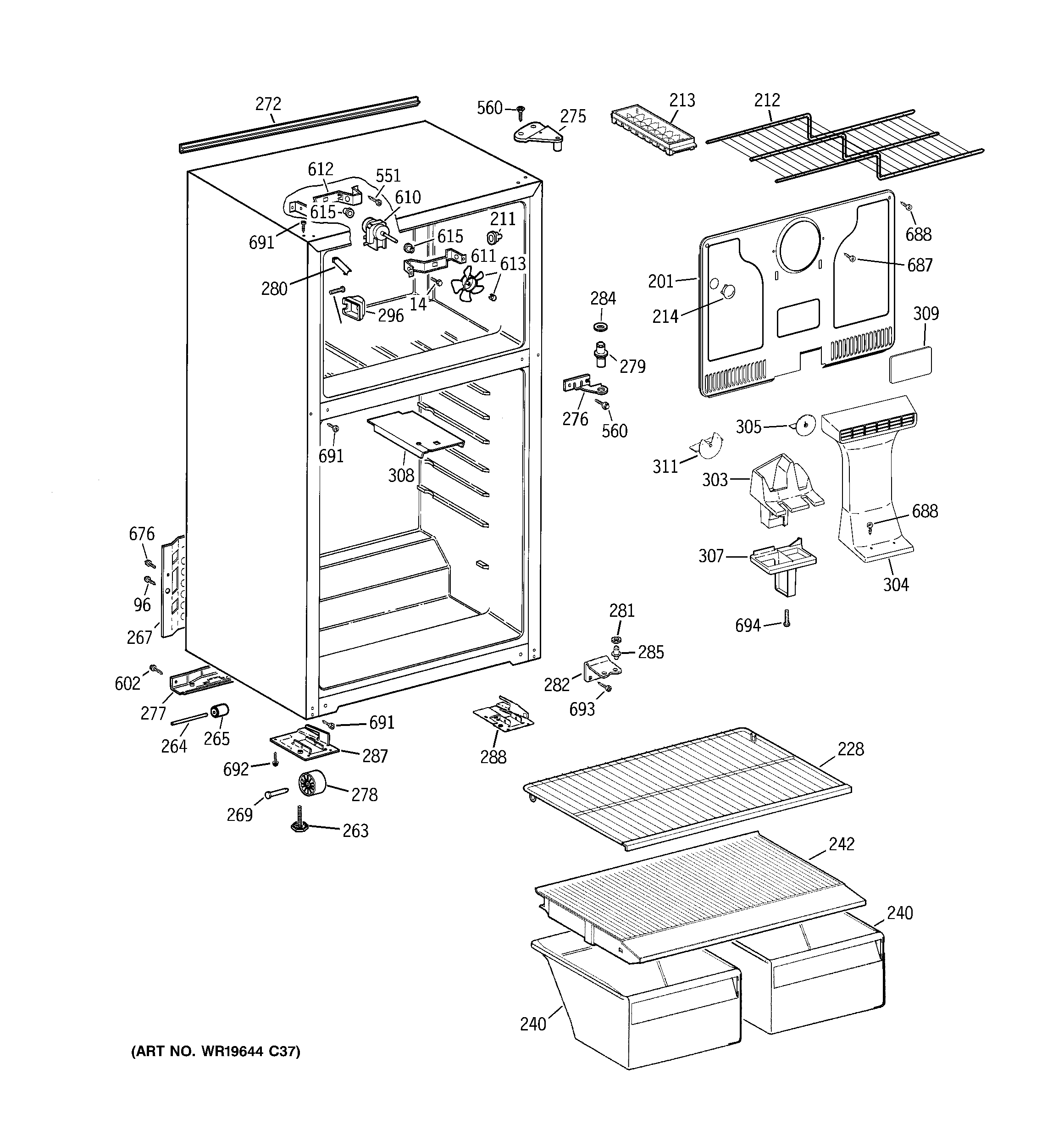 GE GTE16CBCBRWW cabinet diagram