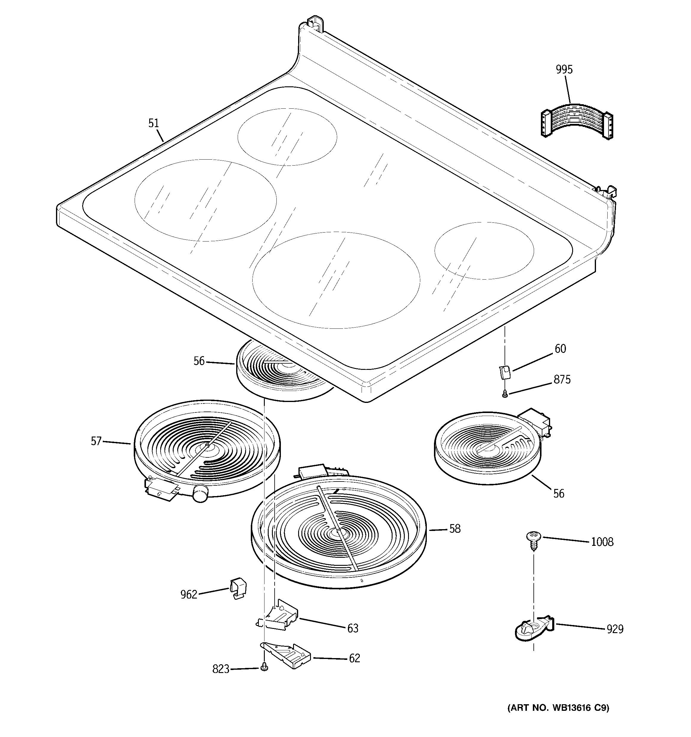 GE JB640SIR6SS cooktop diagram