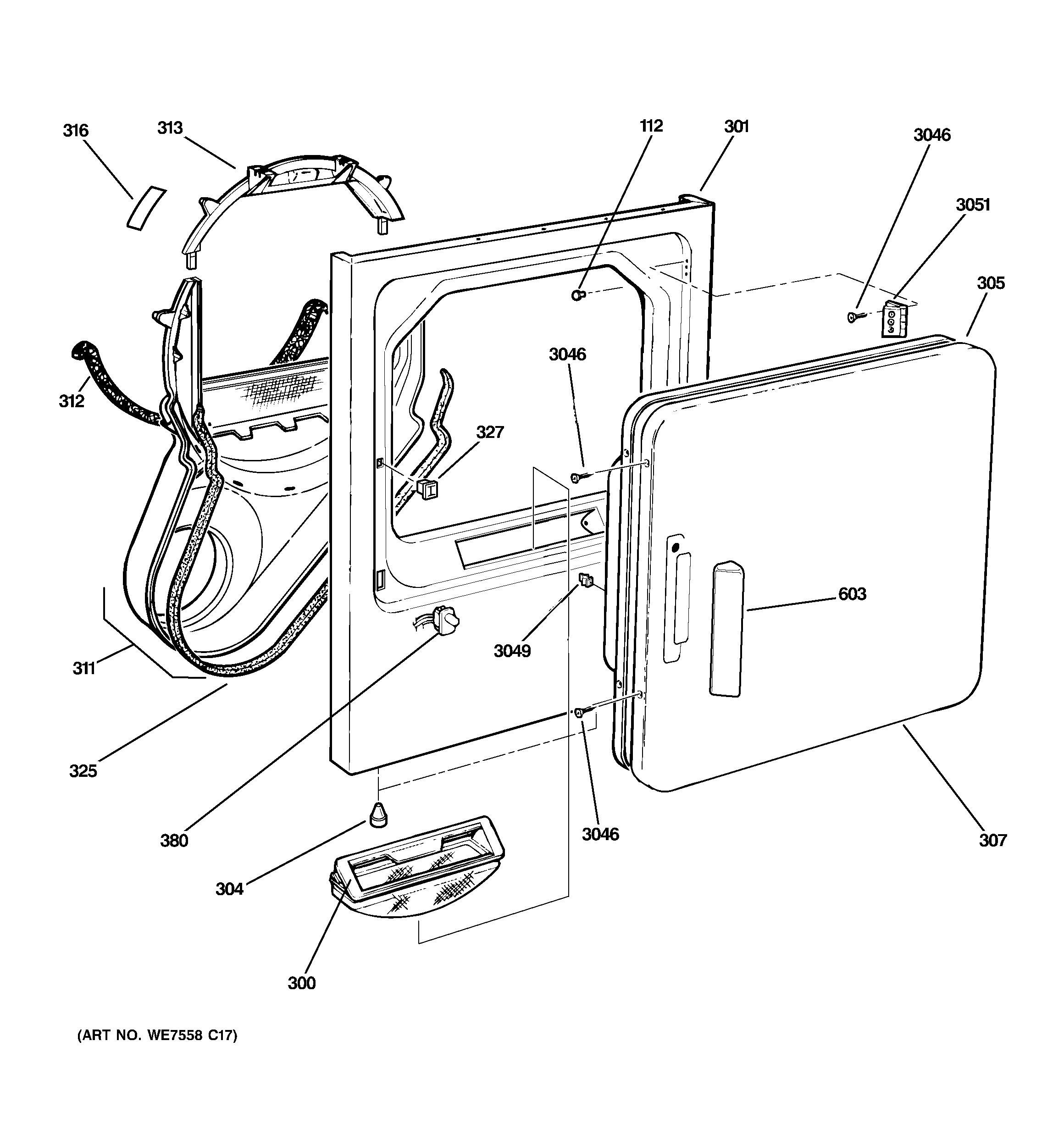 GE DISR333FCDWW front panel  door diagram