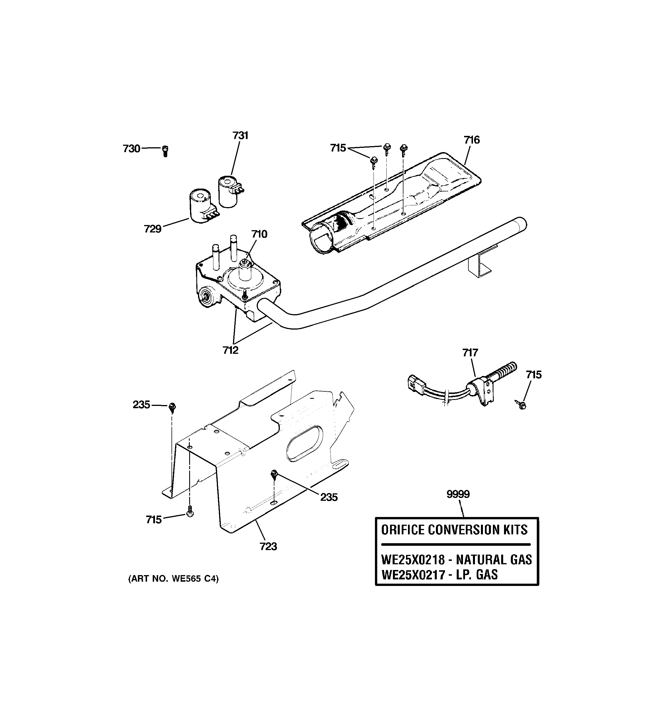 GE DISR333FGAWW gas valve & burner assembly diagram