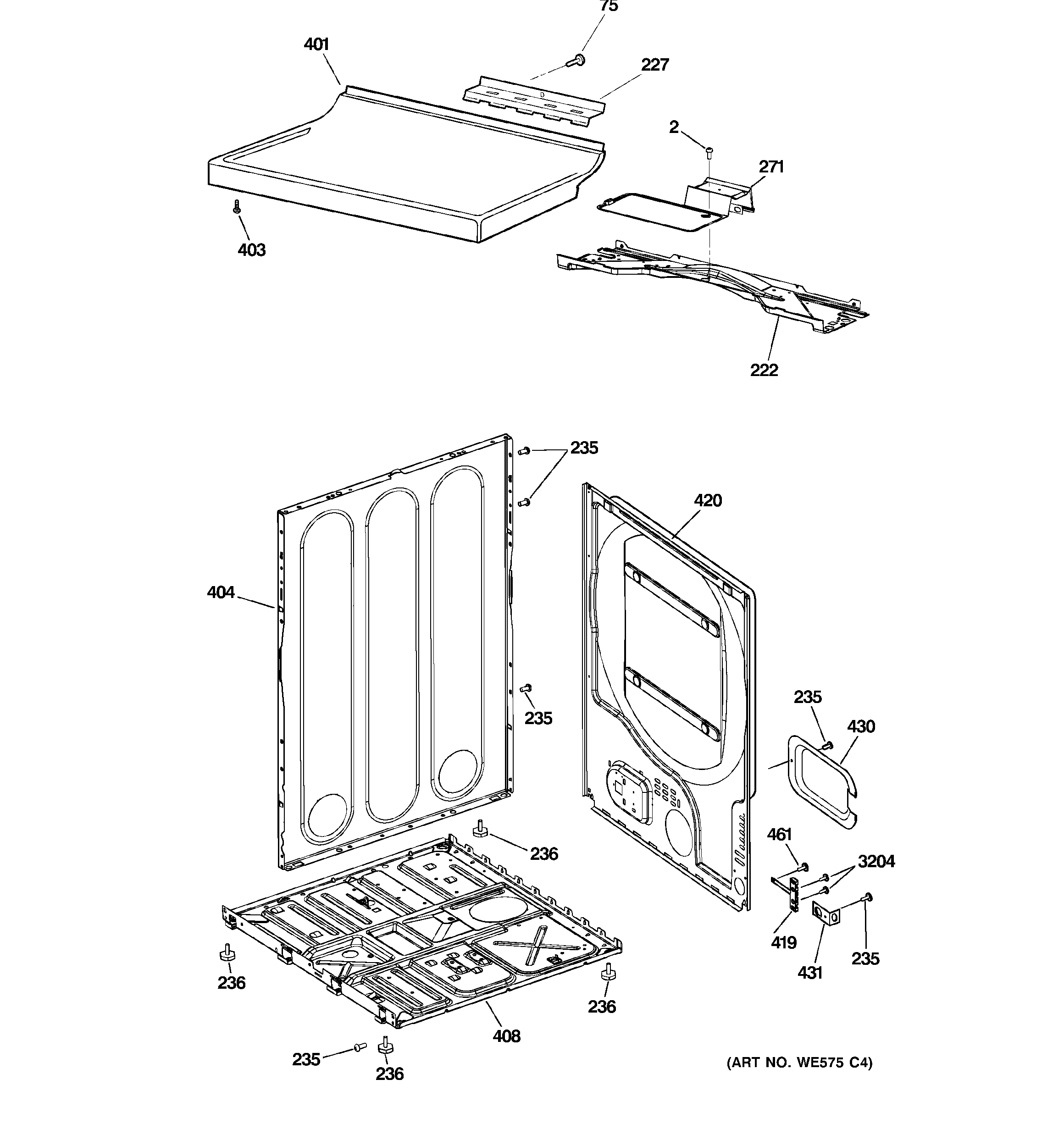 GE GTDL200EM2WW cabinet diagram