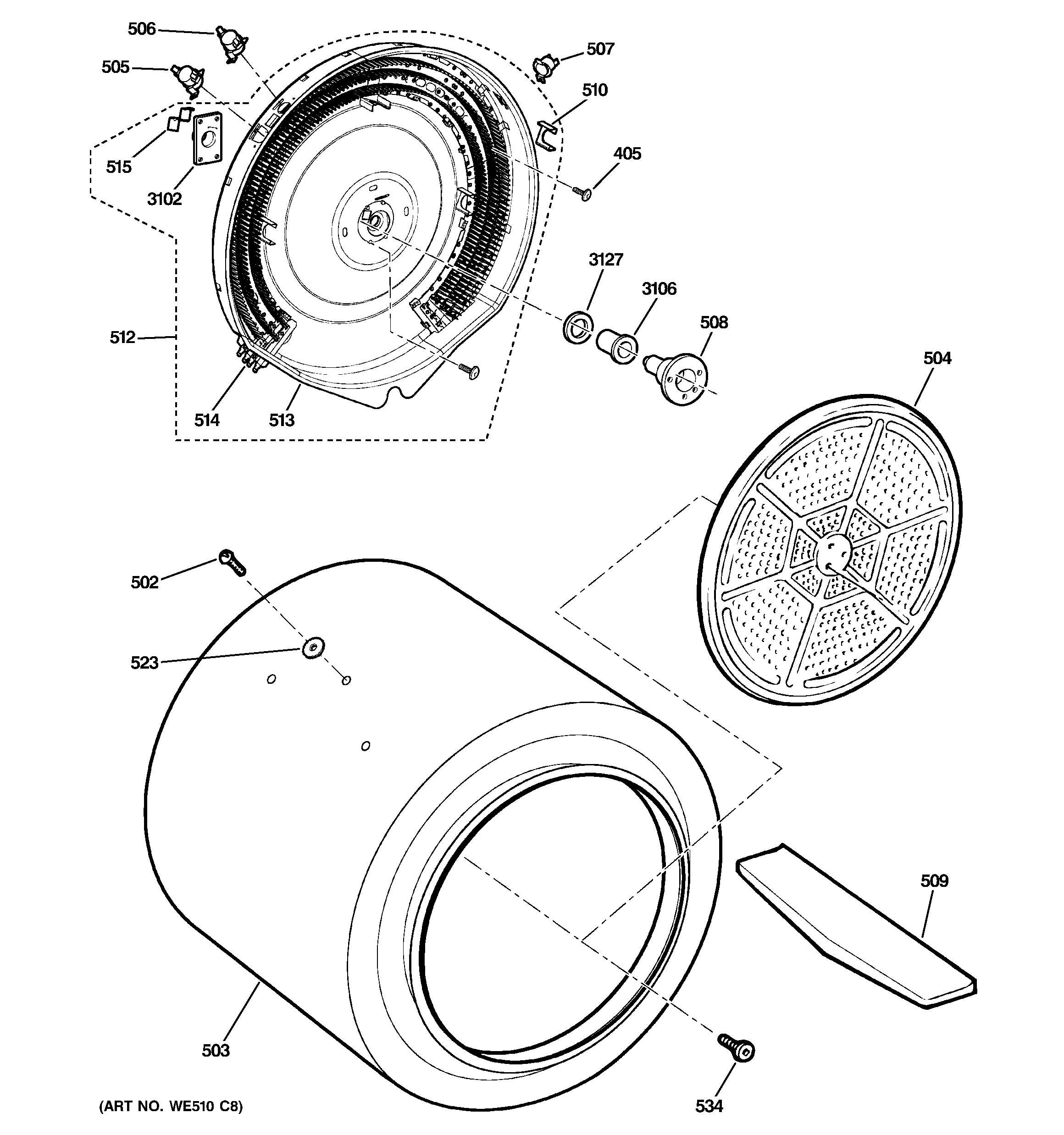 GE GTDL200EM2WW drum diagram