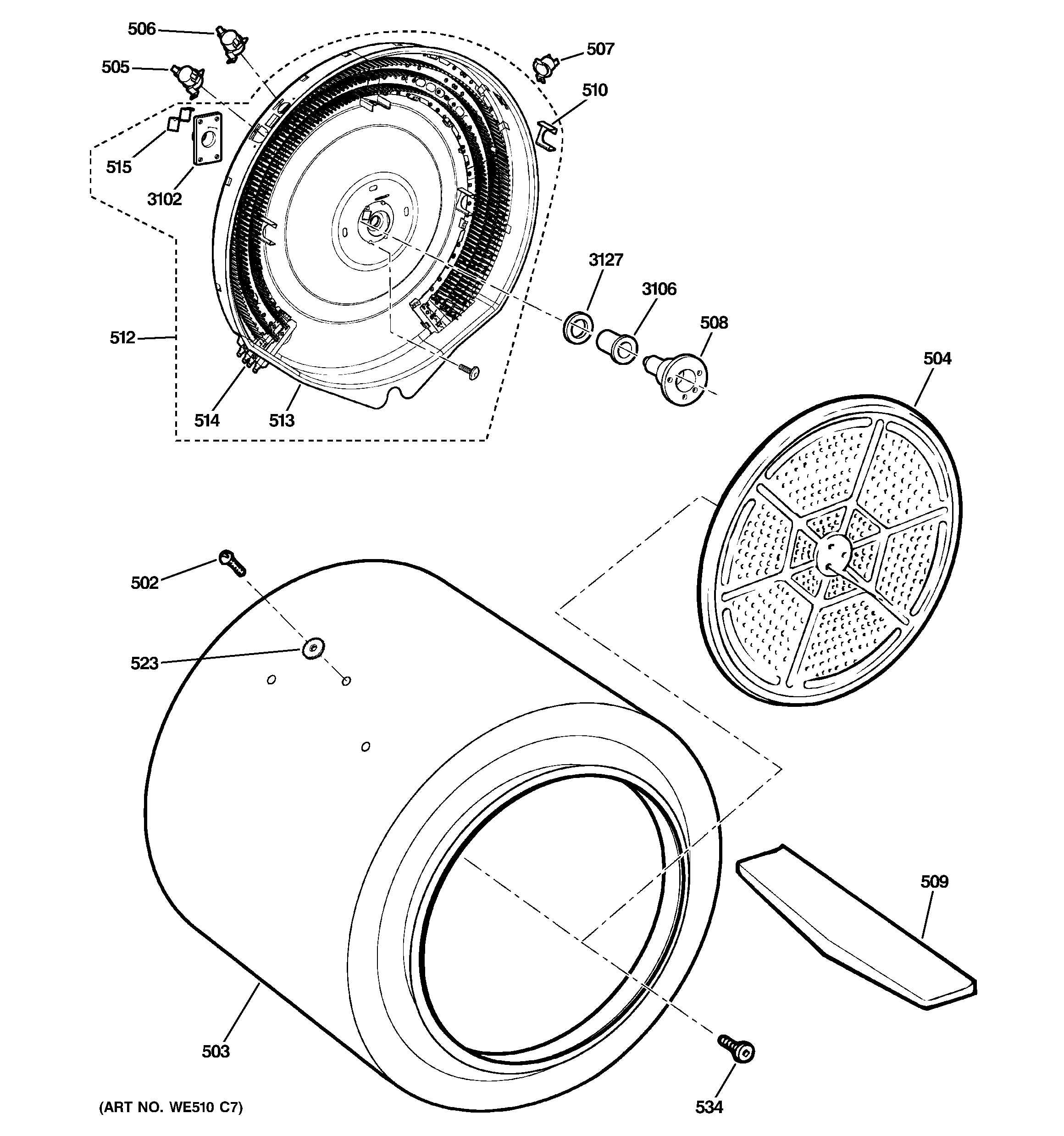 GE GTDL310EM2WS drum diagram
