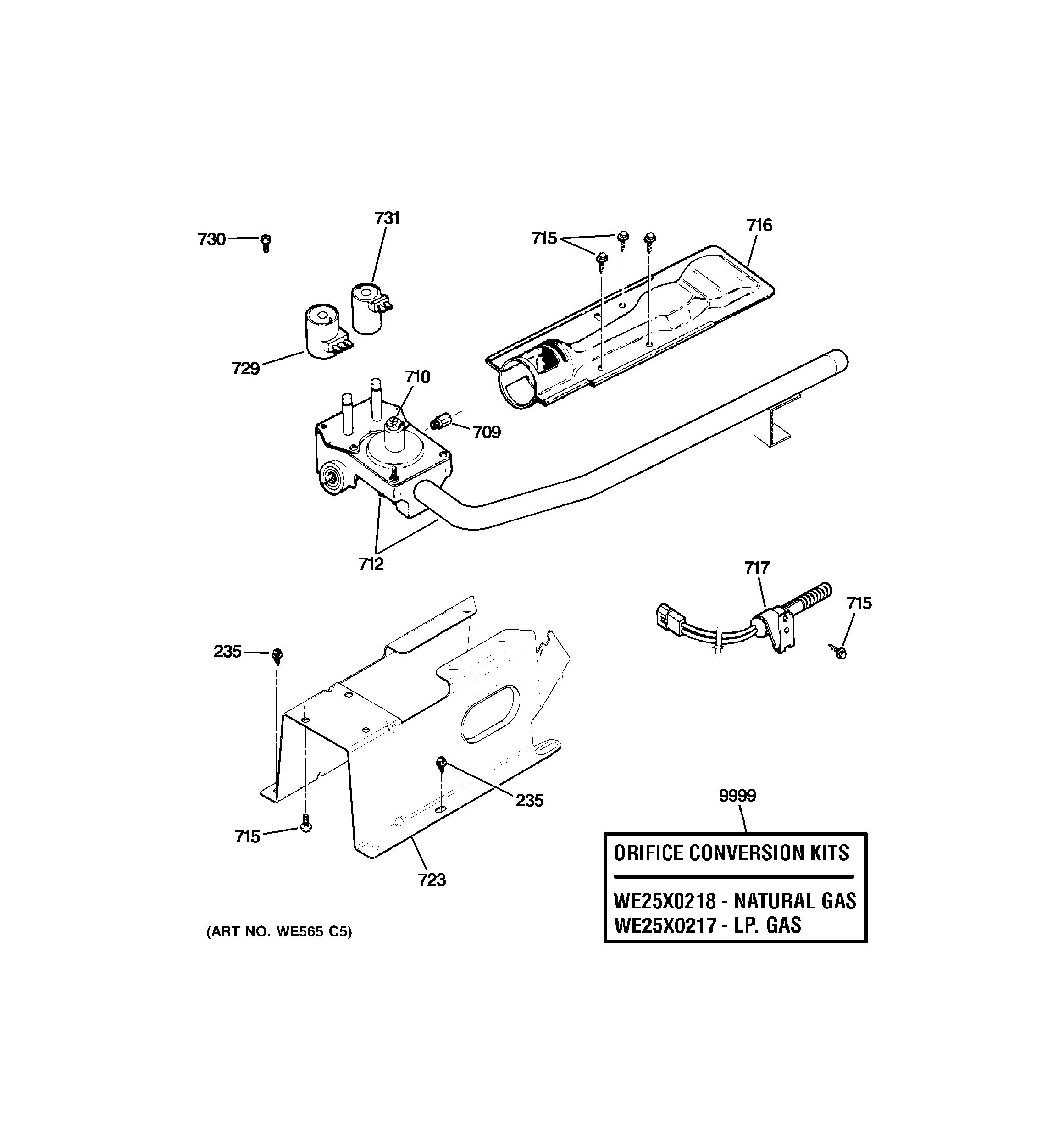 GE GTDP350GM2WS gas valve & burner assembly diagram