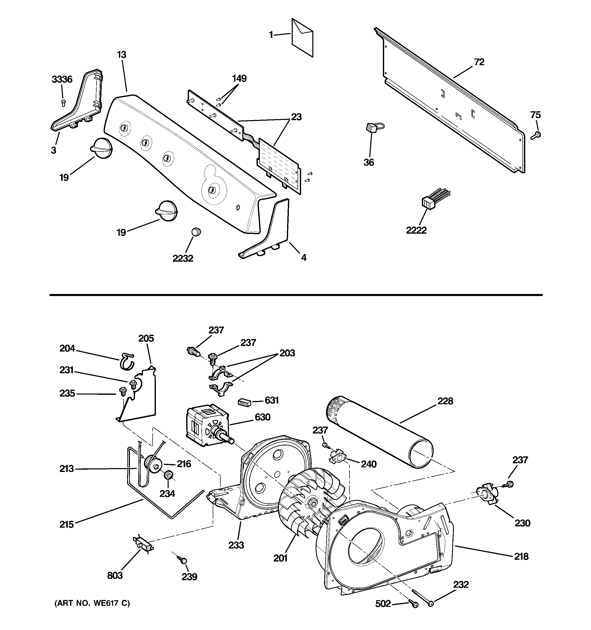 GE PTDS650EM2WT backsplash, blower & motor assembly diagram