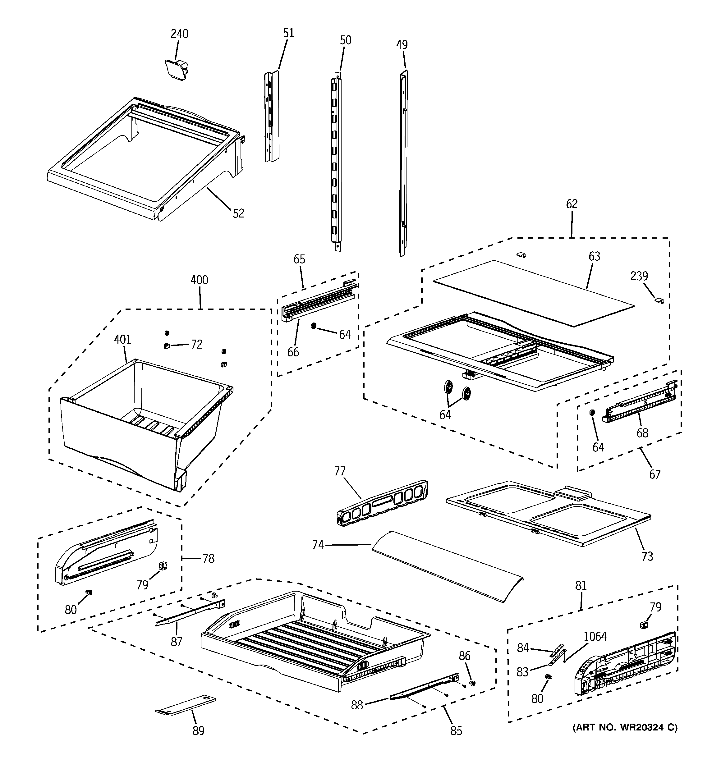 GE GFSM6KEXBBG fresh food shelves diagram