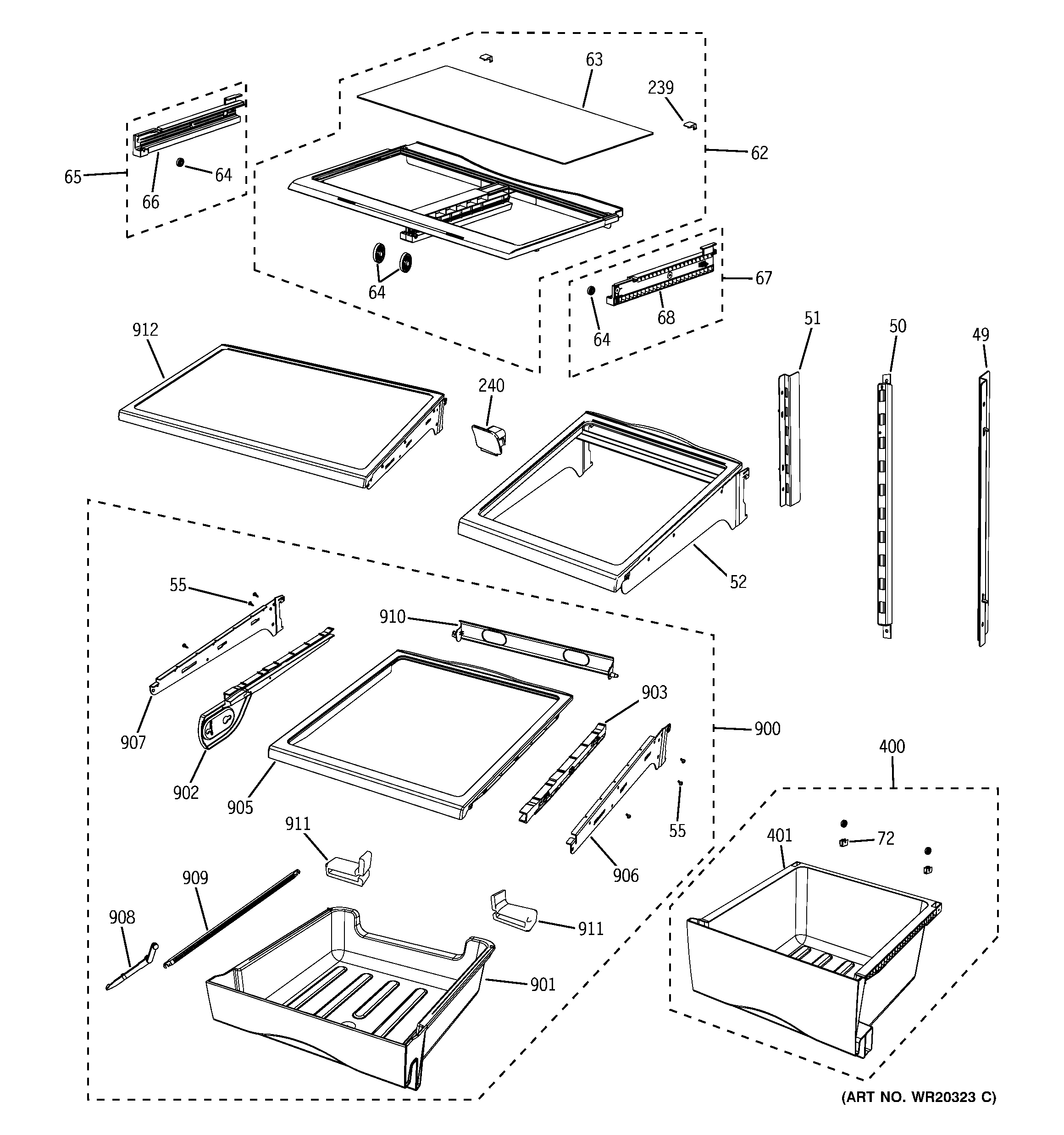 GE GFSF6KKXBWW fresh food shelves diagram