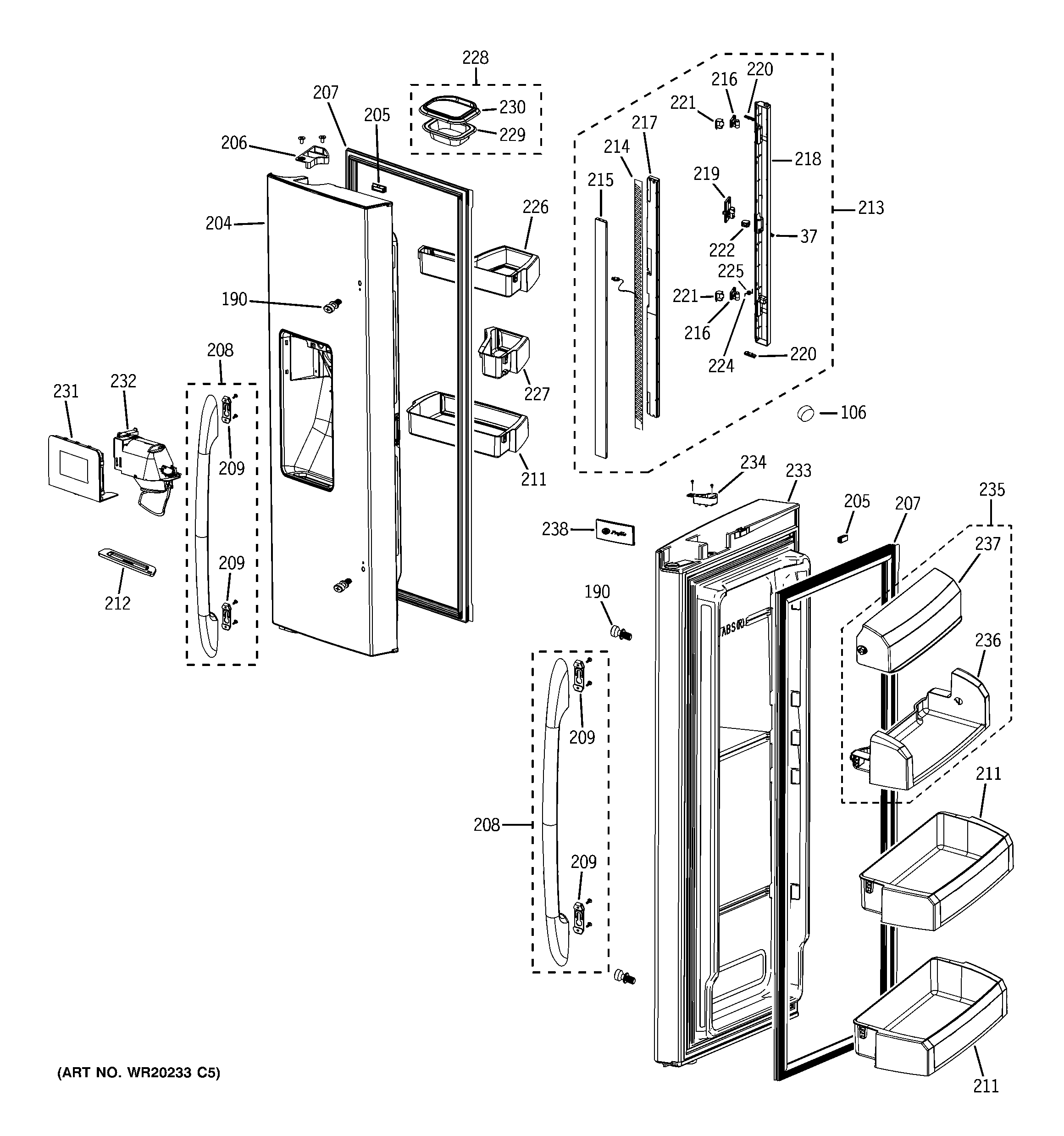 GE PFSF6PKXAWW fresh food doors diagram