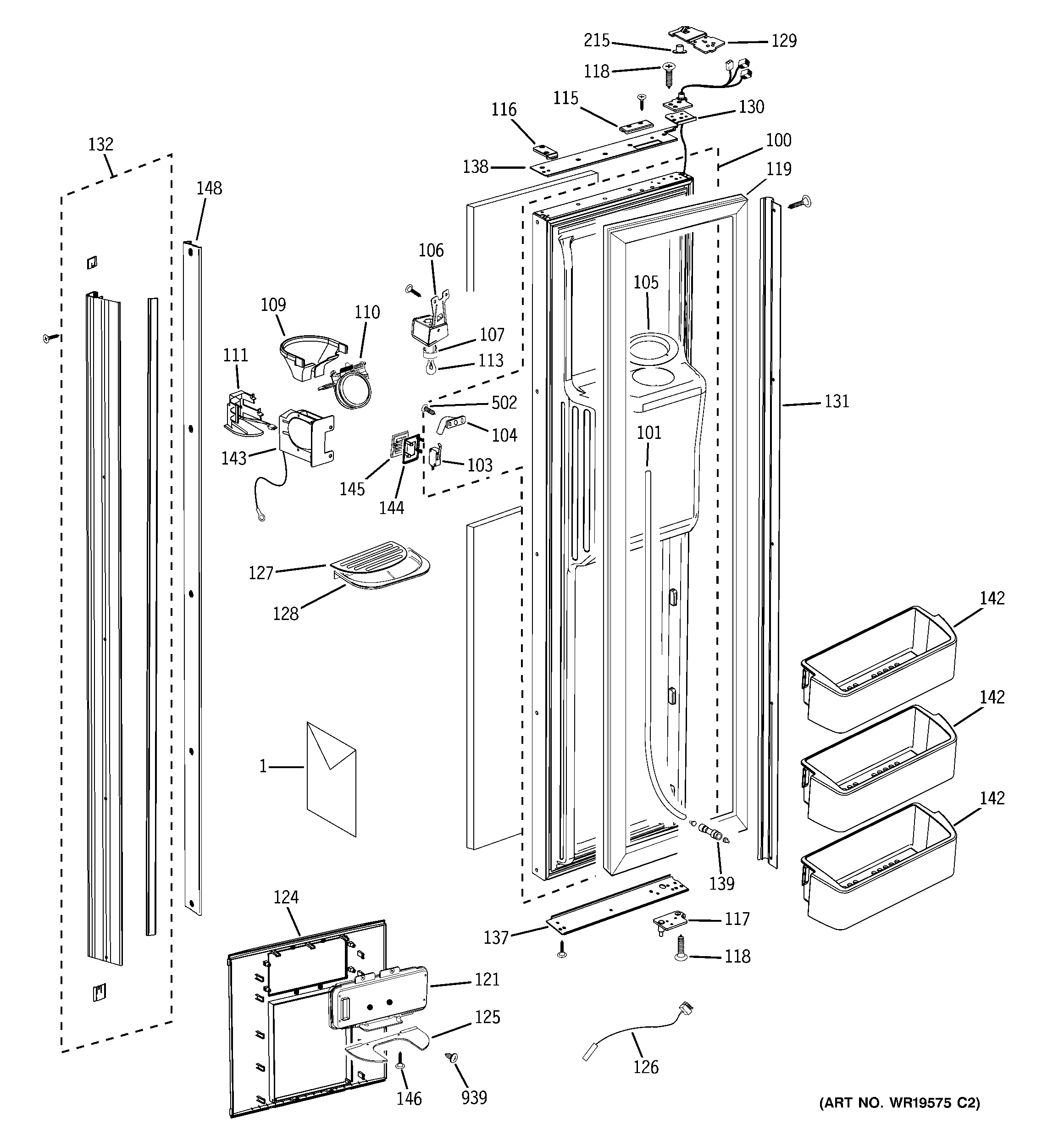 GE PSB48YGXASV freezer door diagram