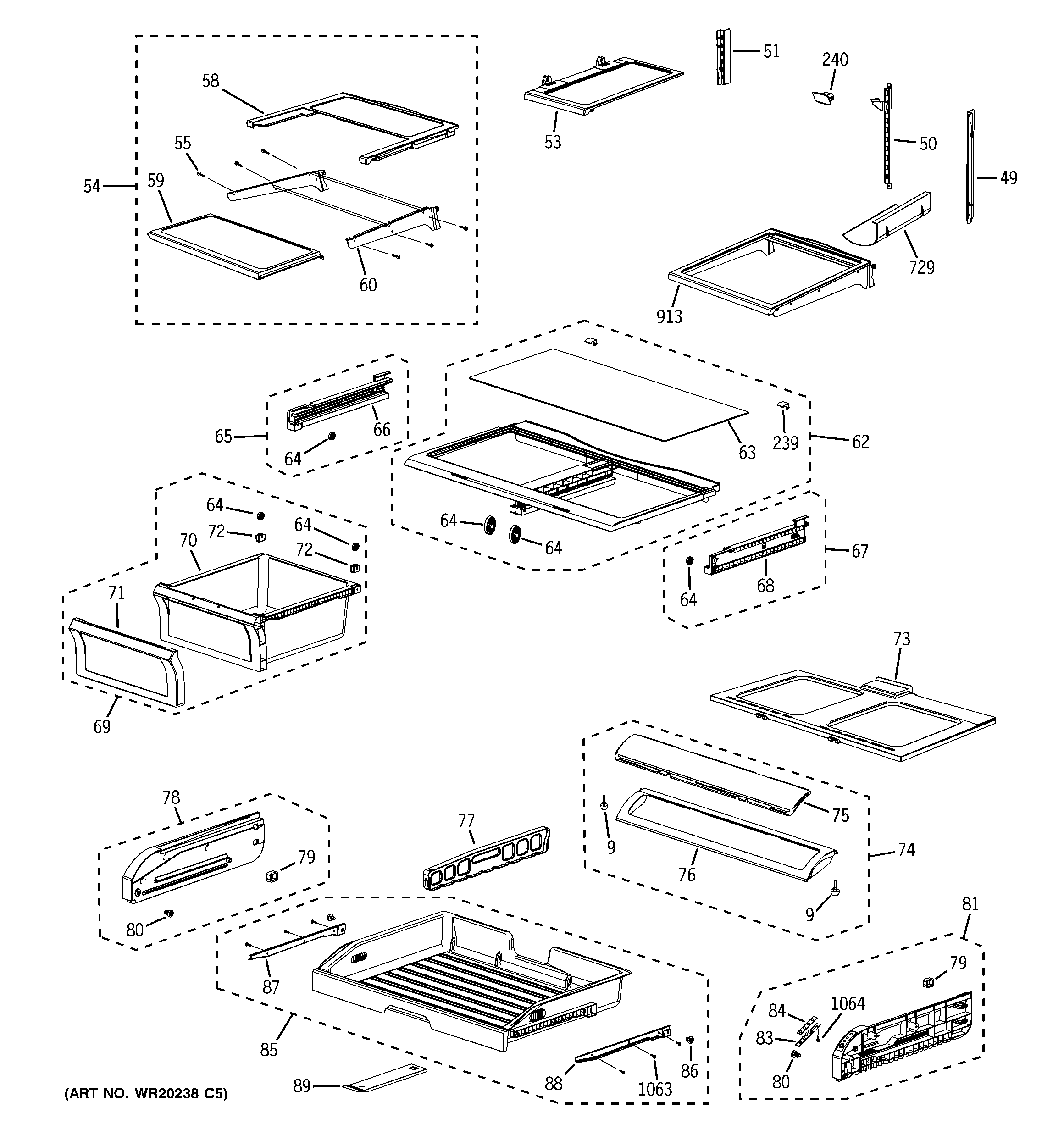 GE PFSS6SKXASS fresh food shelves diagram