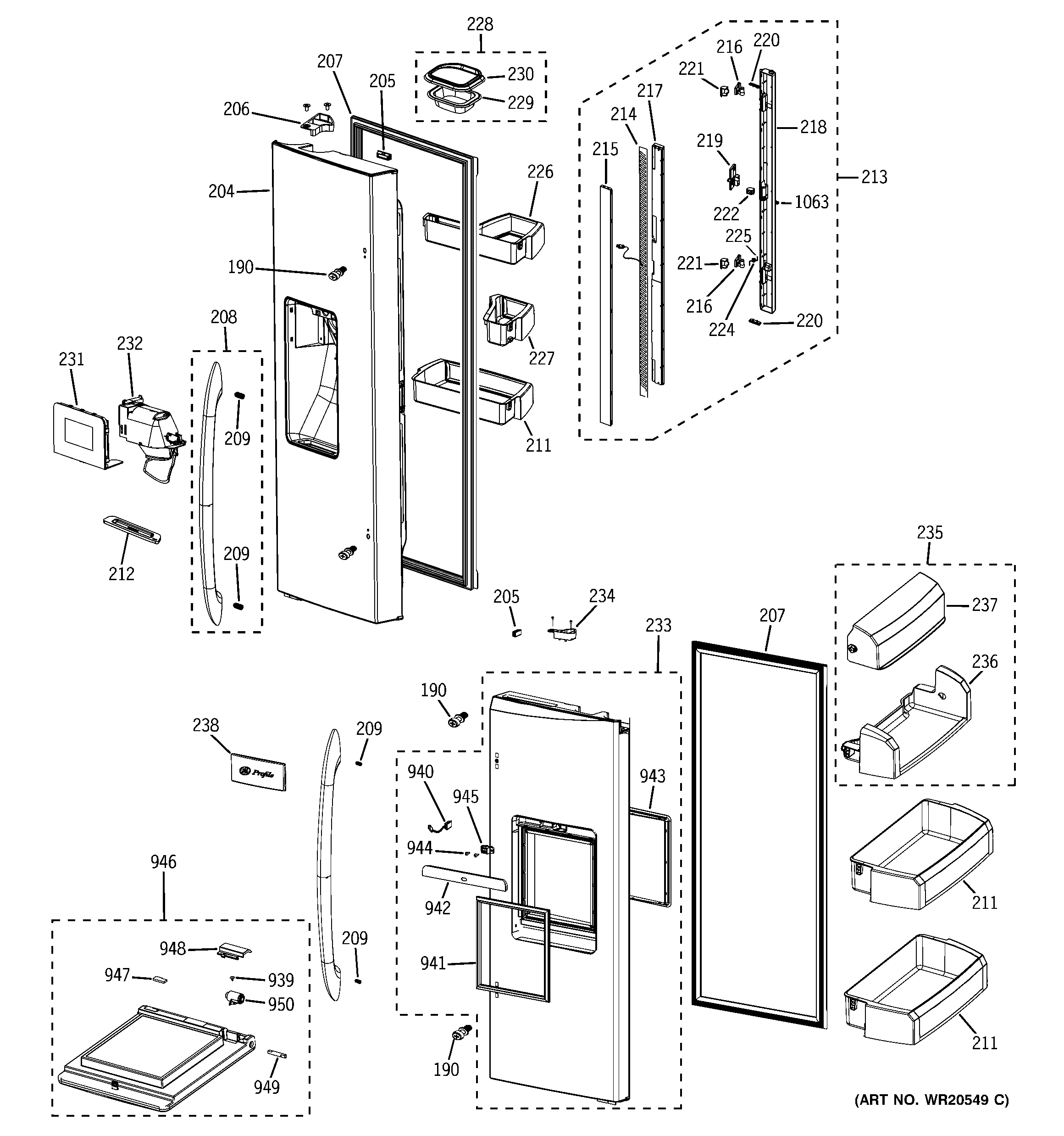 GE PFSS6SMXASS fresh food doors diagram