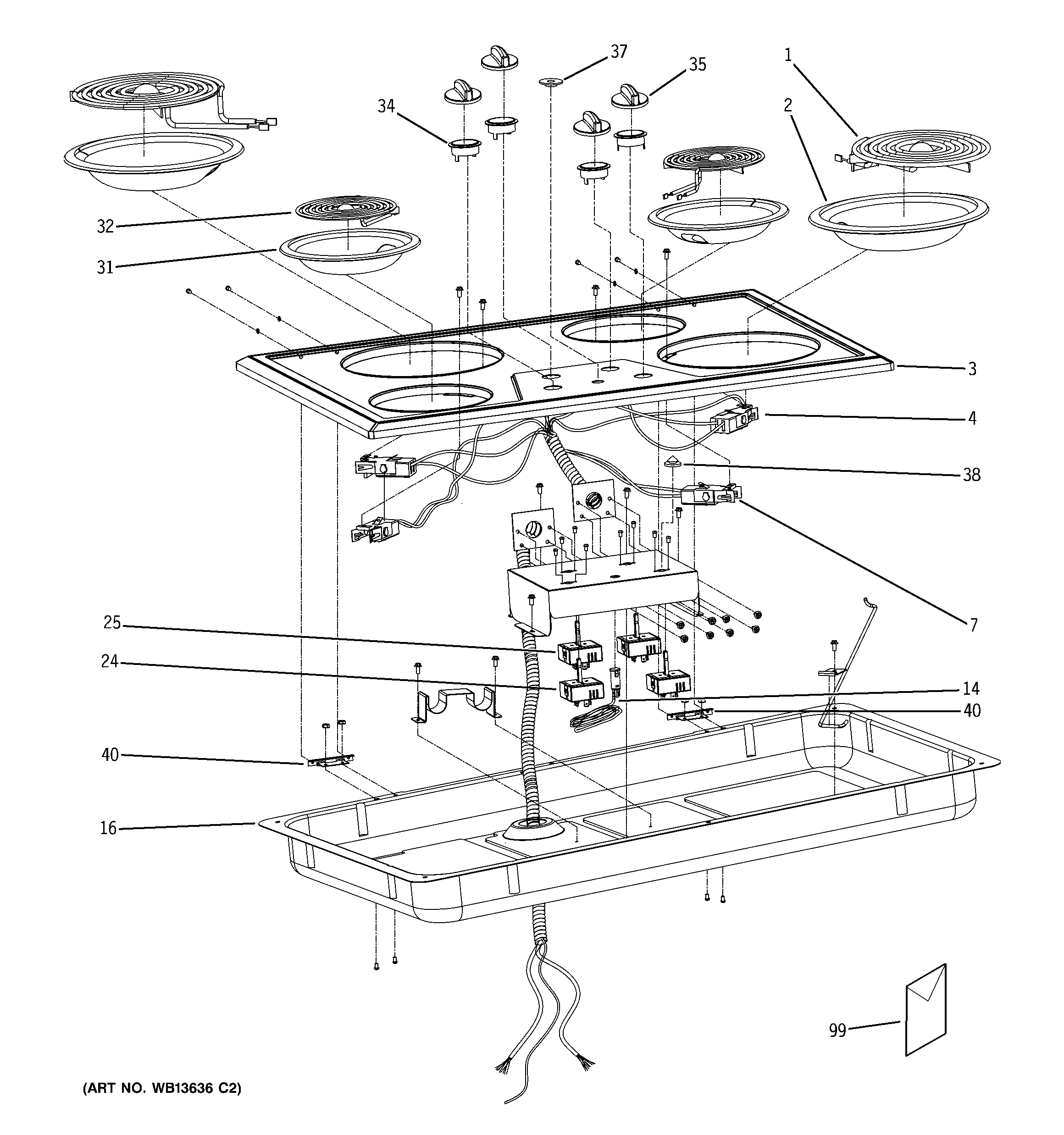 GE JP328WK2WW control panel & cooktop diagram
