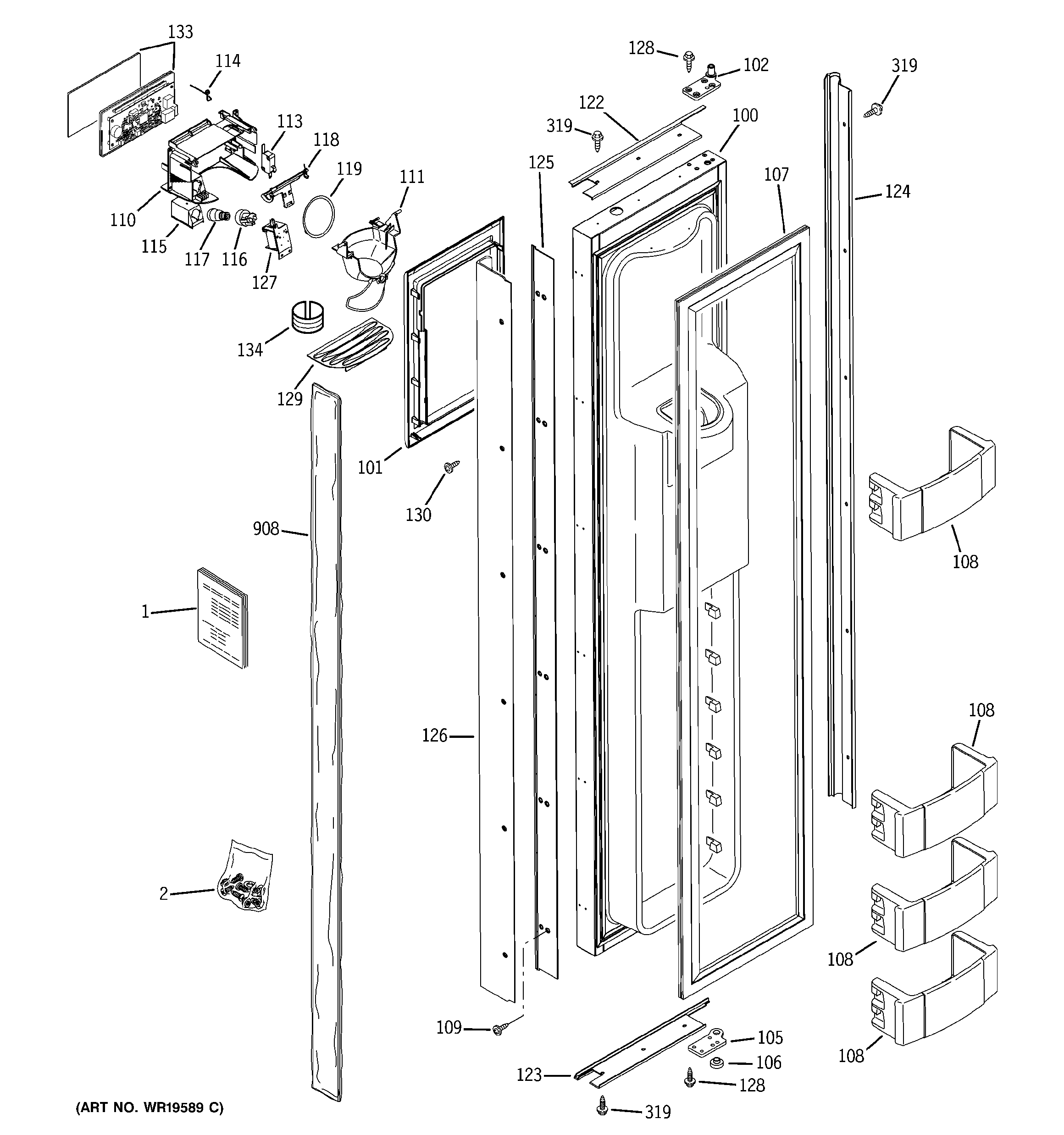 GE ZISW360DRE freezer door diagram