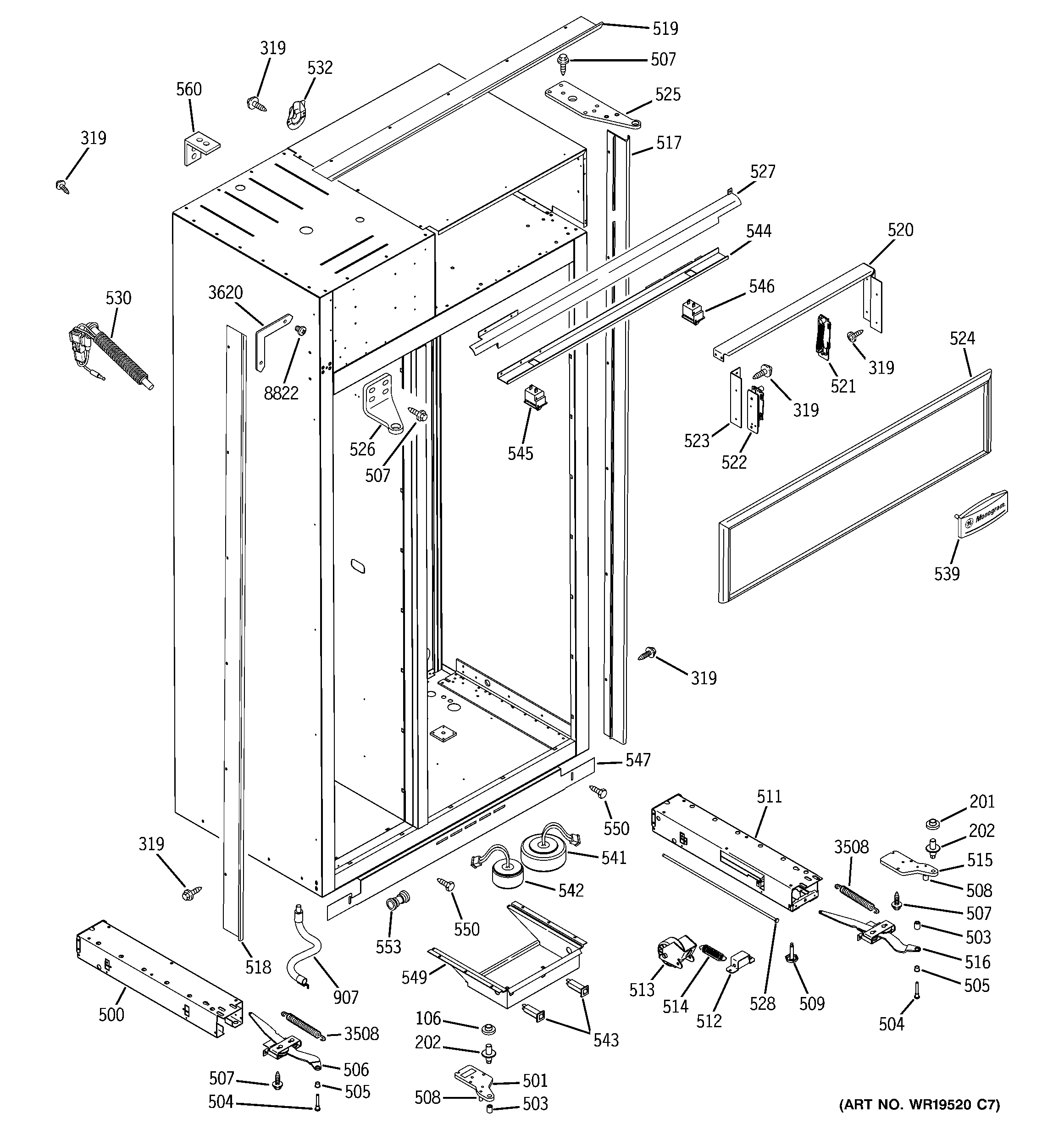 GE ZISW360DRE case parts diagram