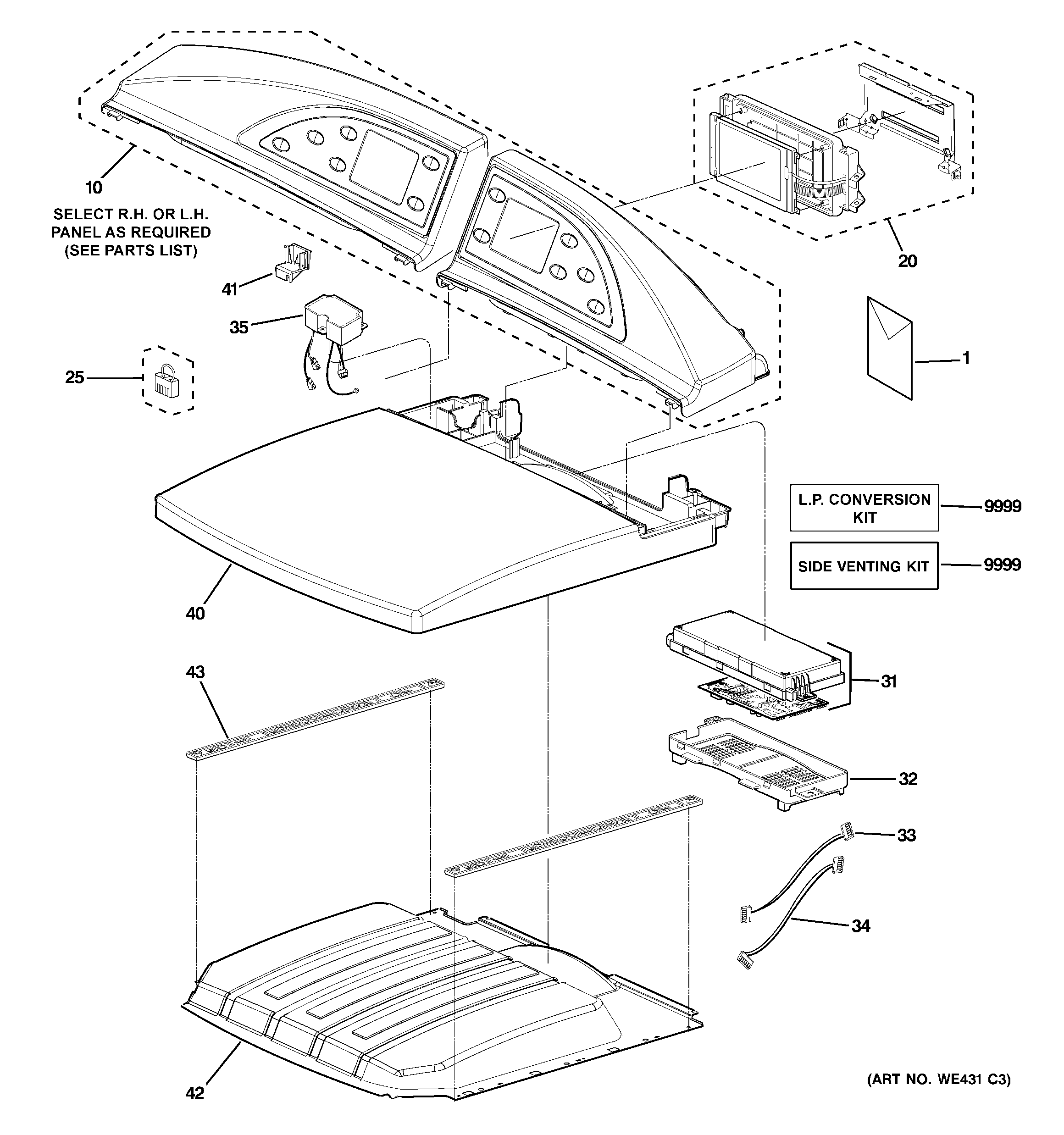 GE DPGT750GC1PL controls & top panel diagram