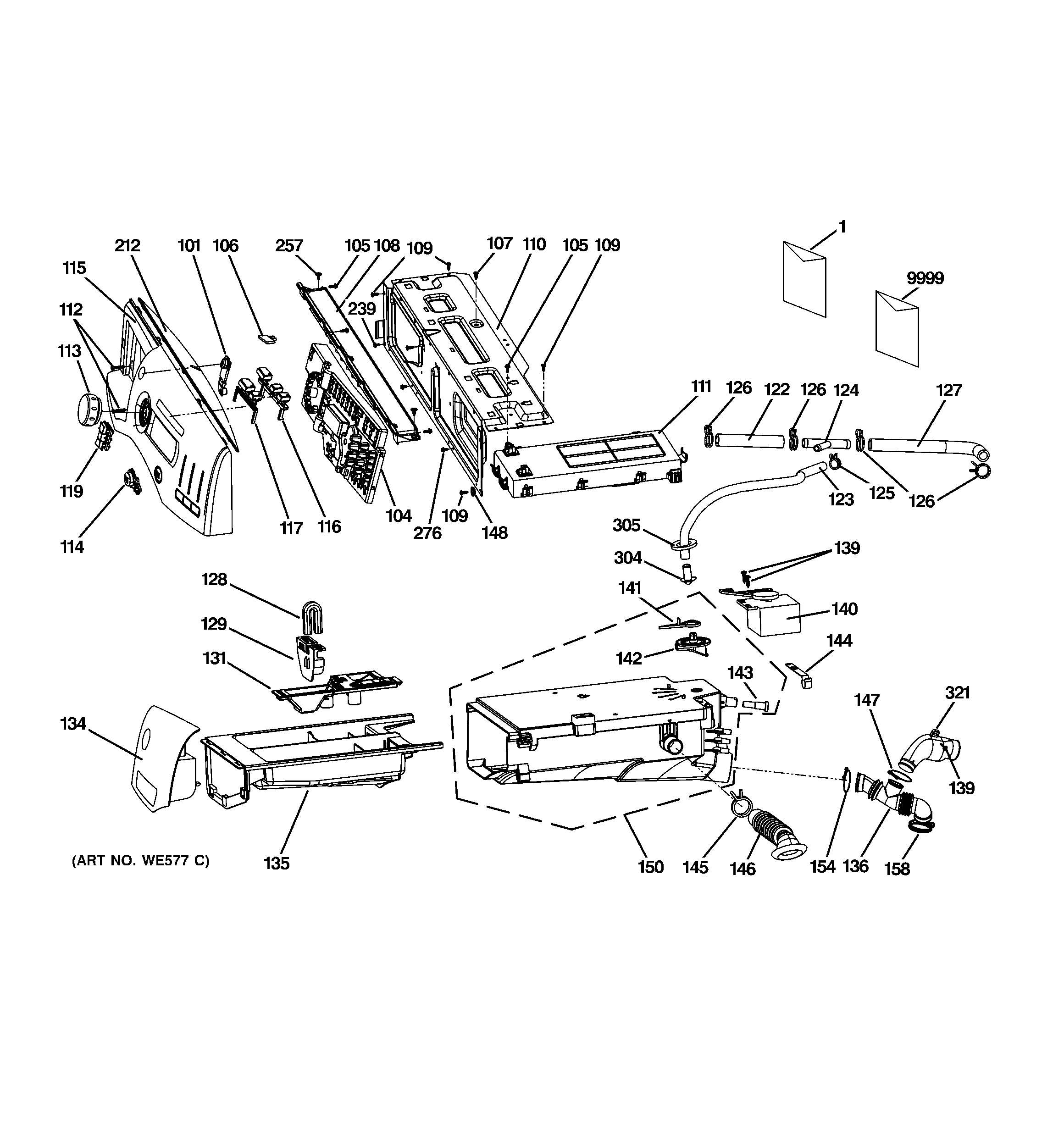 GE GFWS3505L0MS controls & dispenser diagram