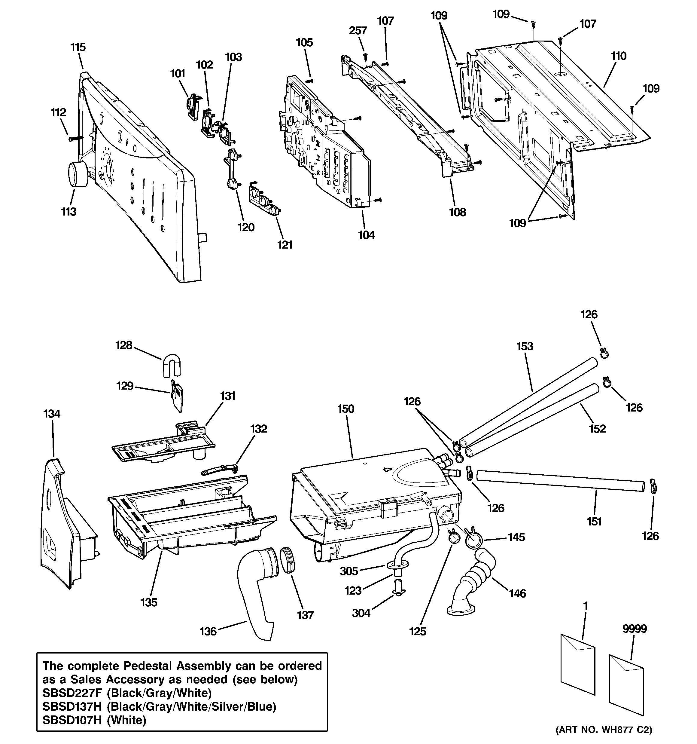 GE WBVH5200K0WW controls & dispenser diagram
