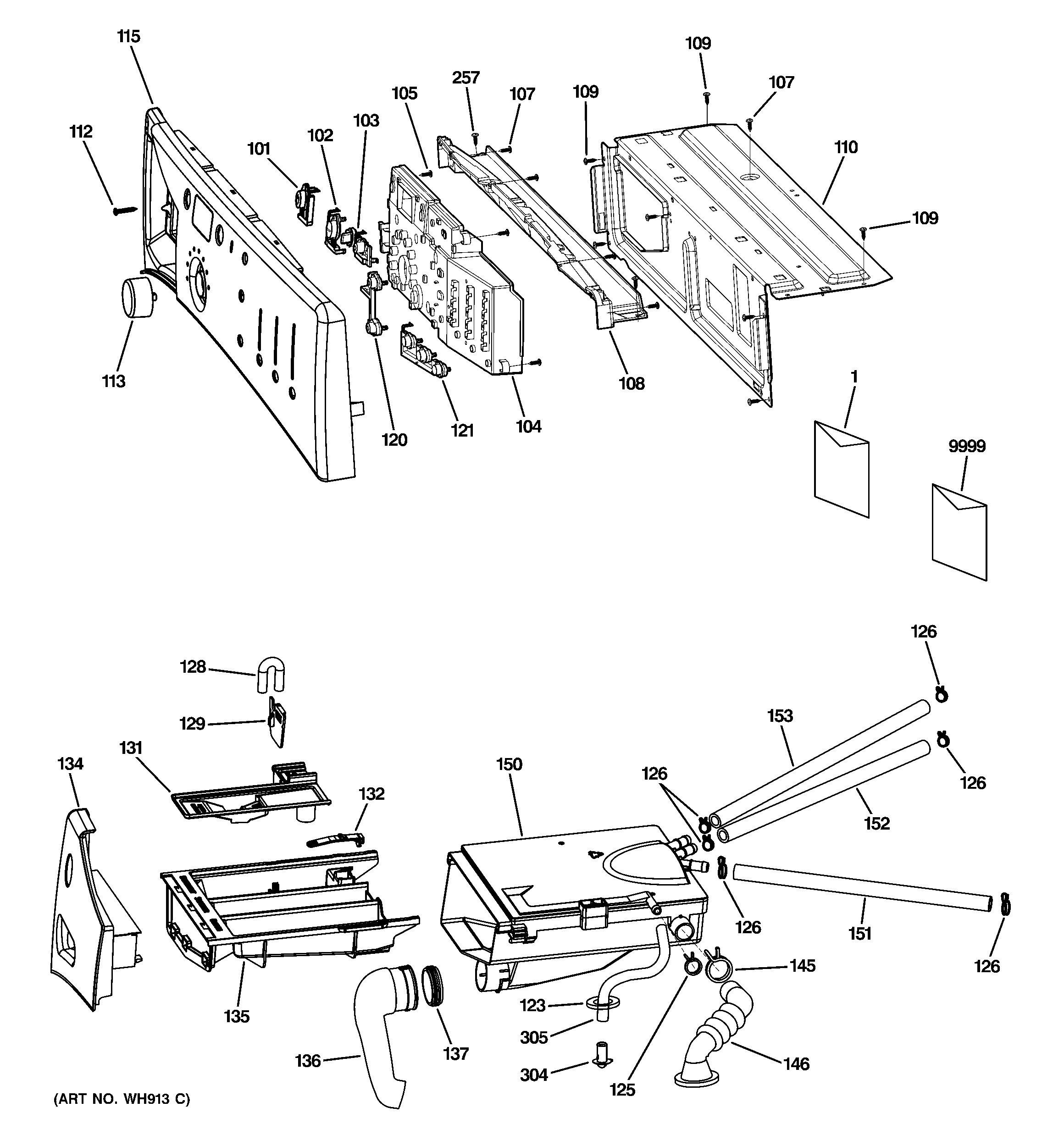 GE WBVH5300K1WW controls & dispenser diagram