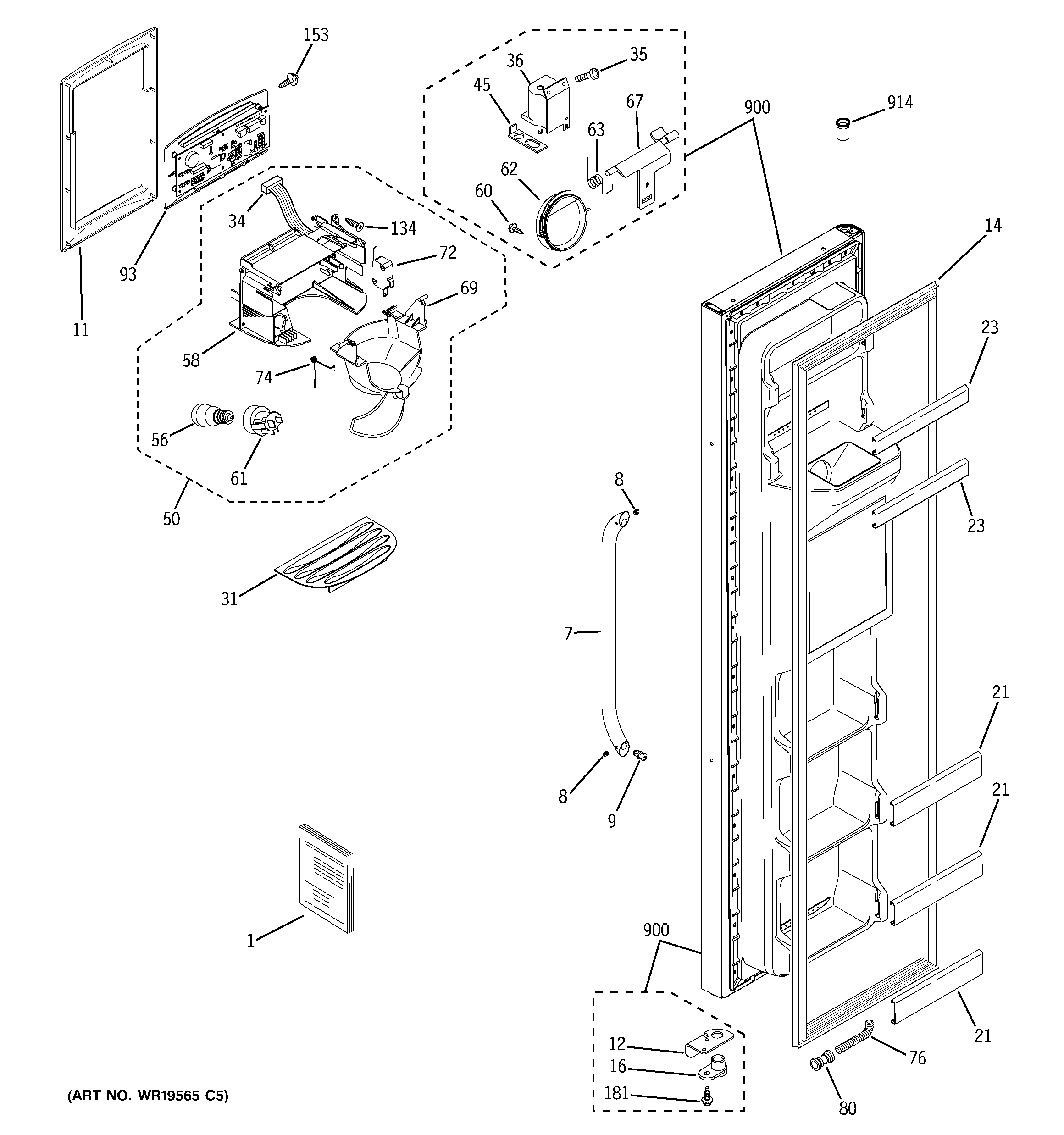 GE GSF25JGCBBB freezer door diagram
