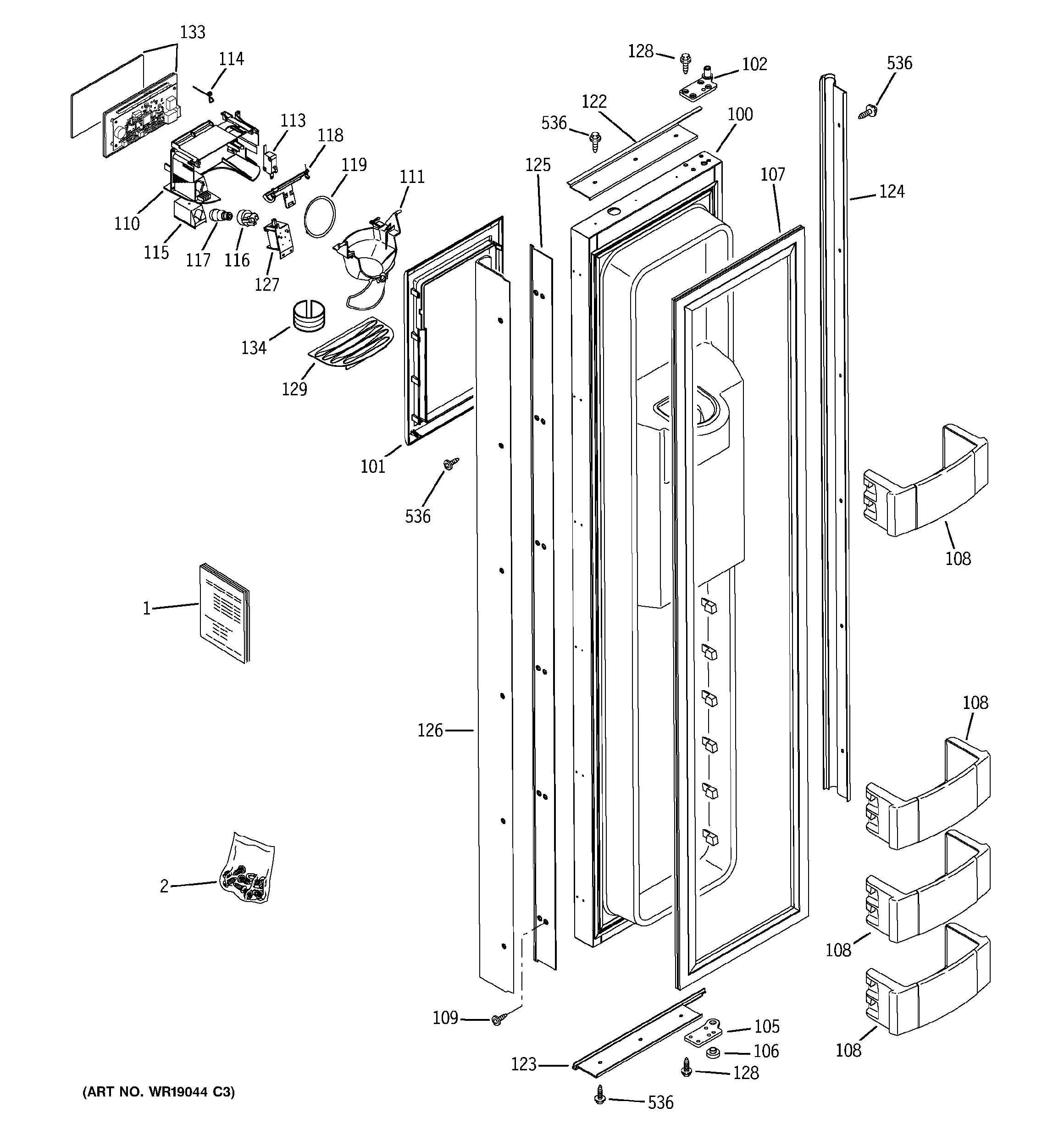 GE ZISW480DMB freezer door diagram