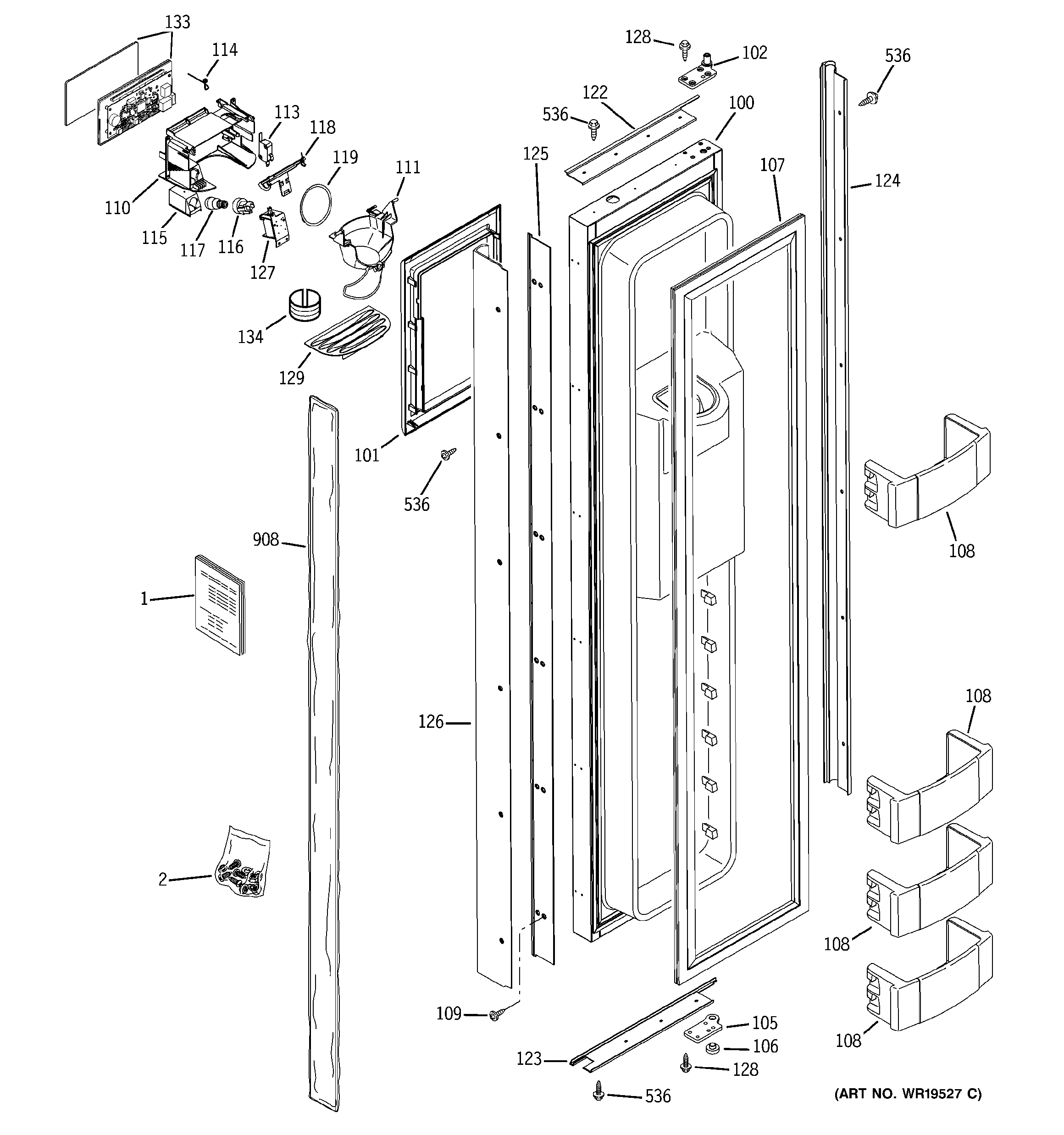 GE ZISW480DRA freezer door diagram