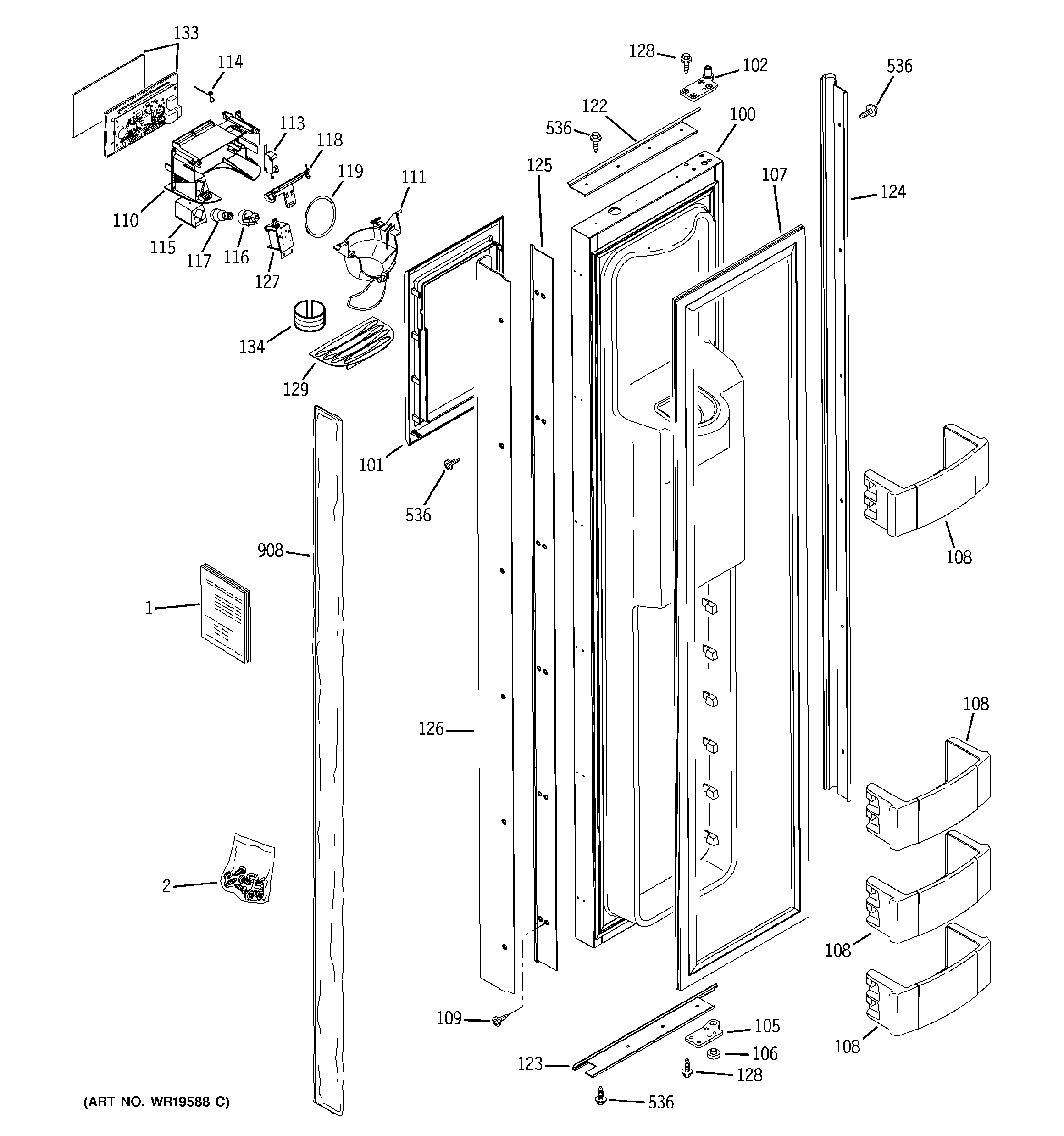 GE ZISW480DRC freezer door diagram