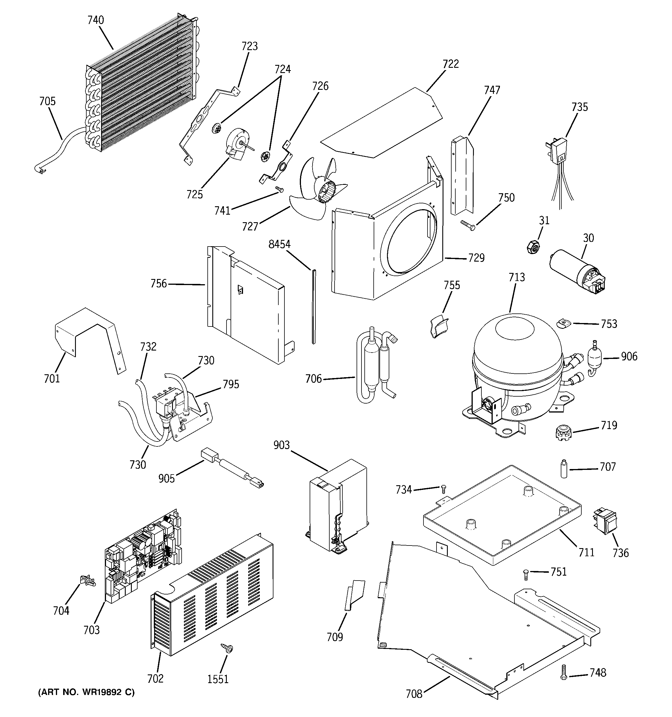 GE ZISW480DRF sealed system & mother board diagram