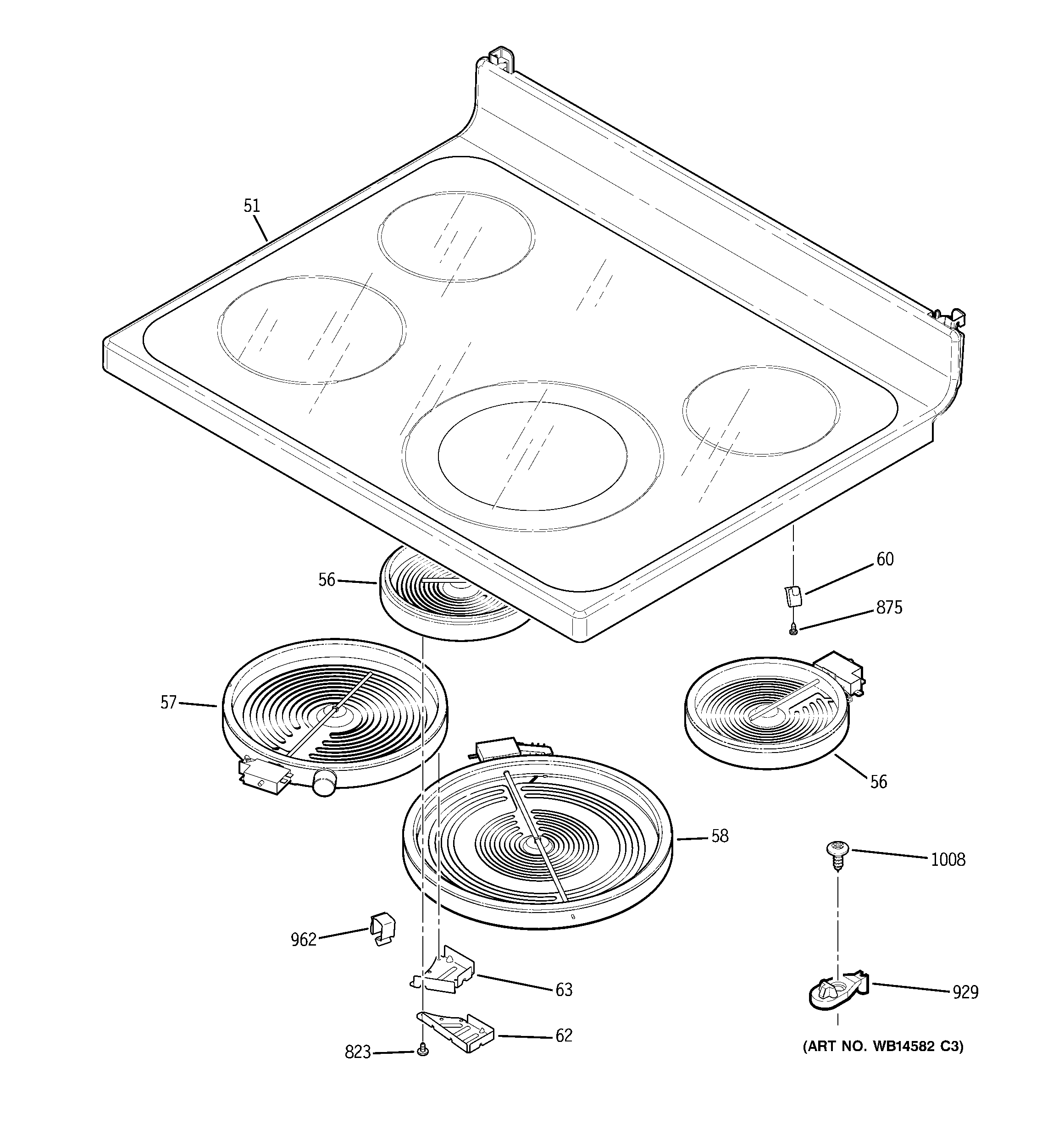 GE JB670SP3SS cooktop diagram