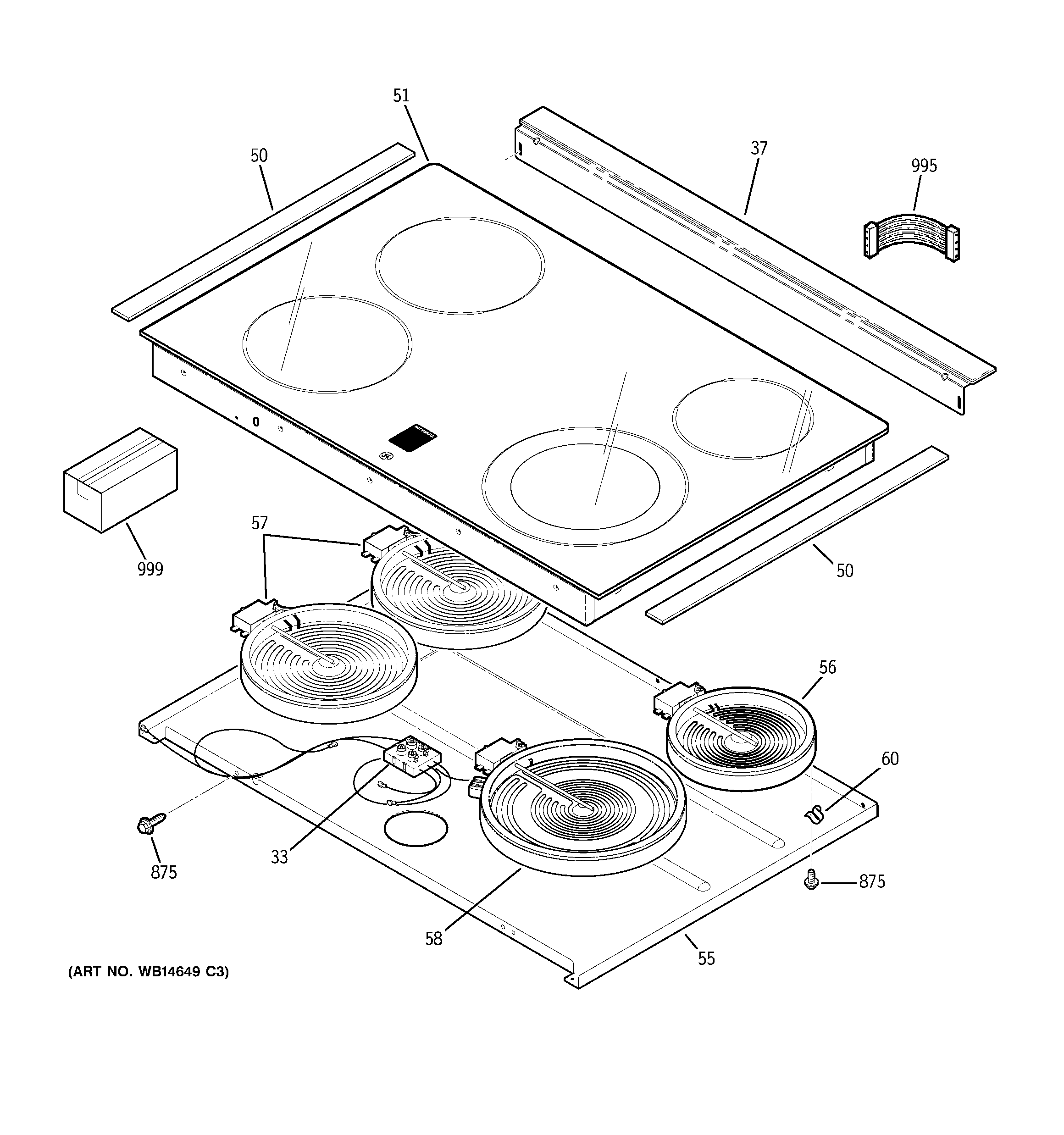 GE JDP42DT1WW cooktop diagram