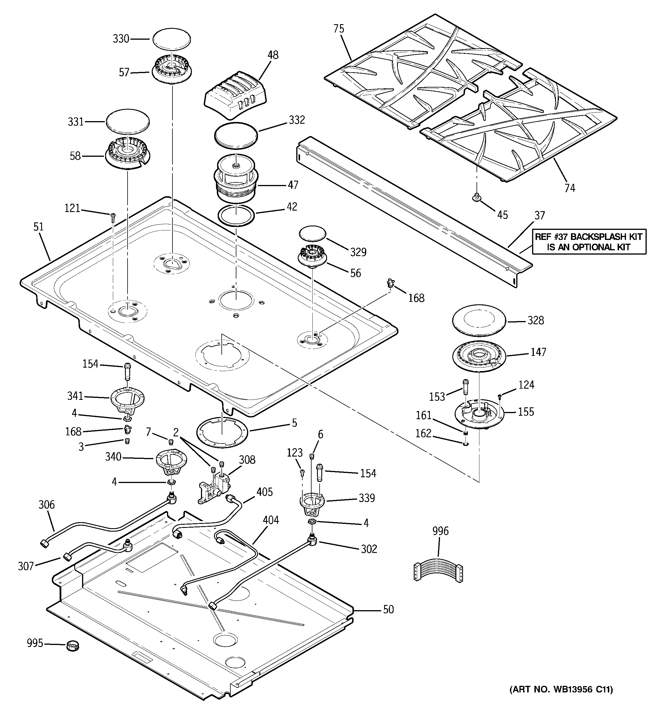 GE PGS975DEP3BB cooktop diagram