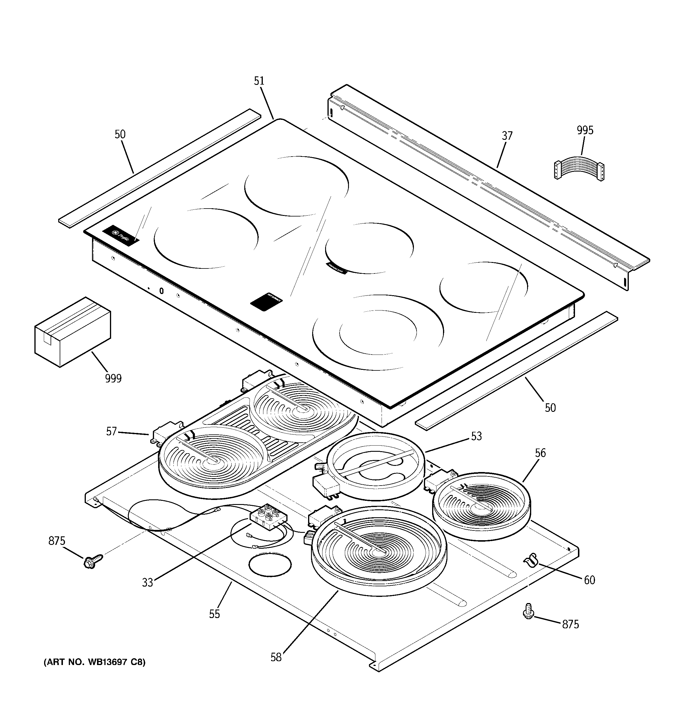 GE PS905TP3WW cooktop diagram