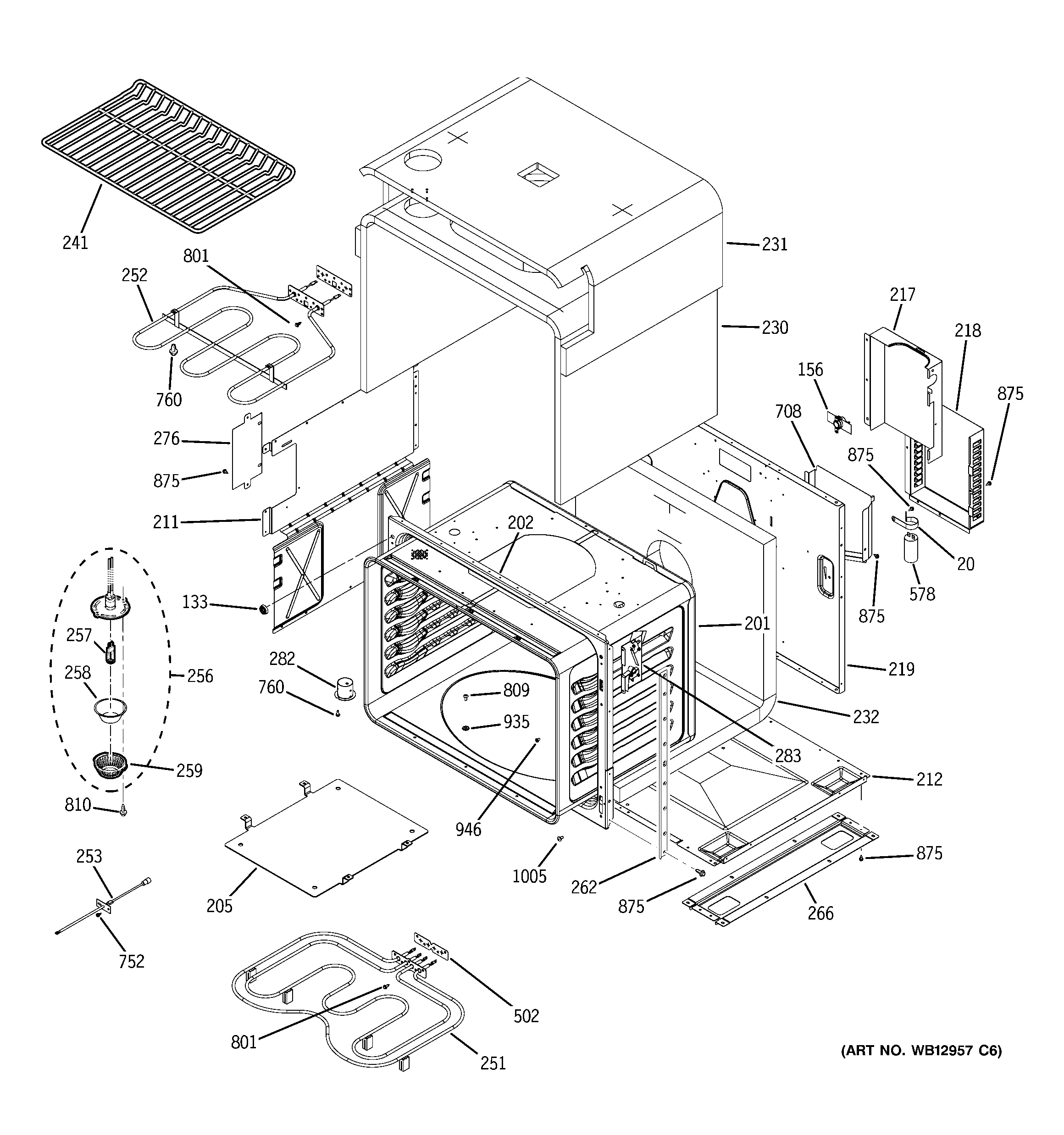 GE ZET3058BH5BB upper oven body diagram