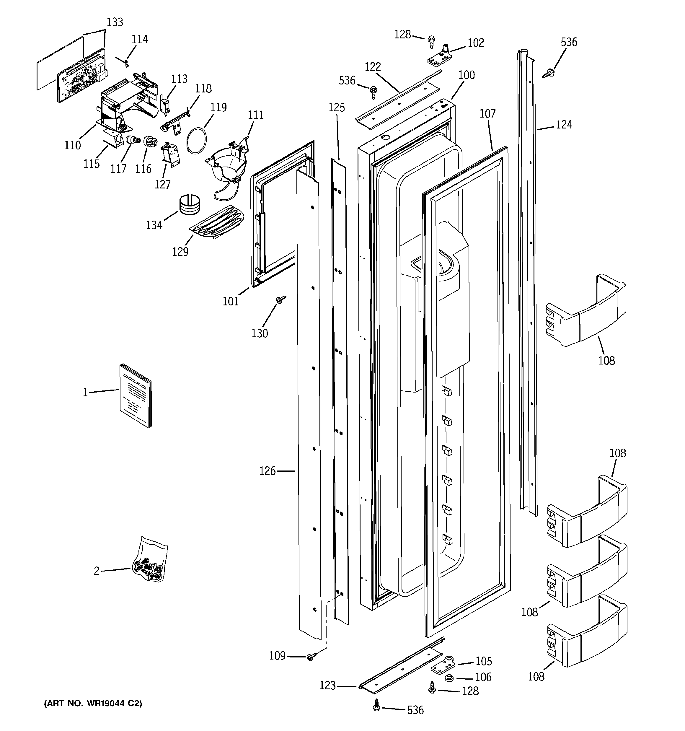 GE ZISB360DMA freezer door diagram
