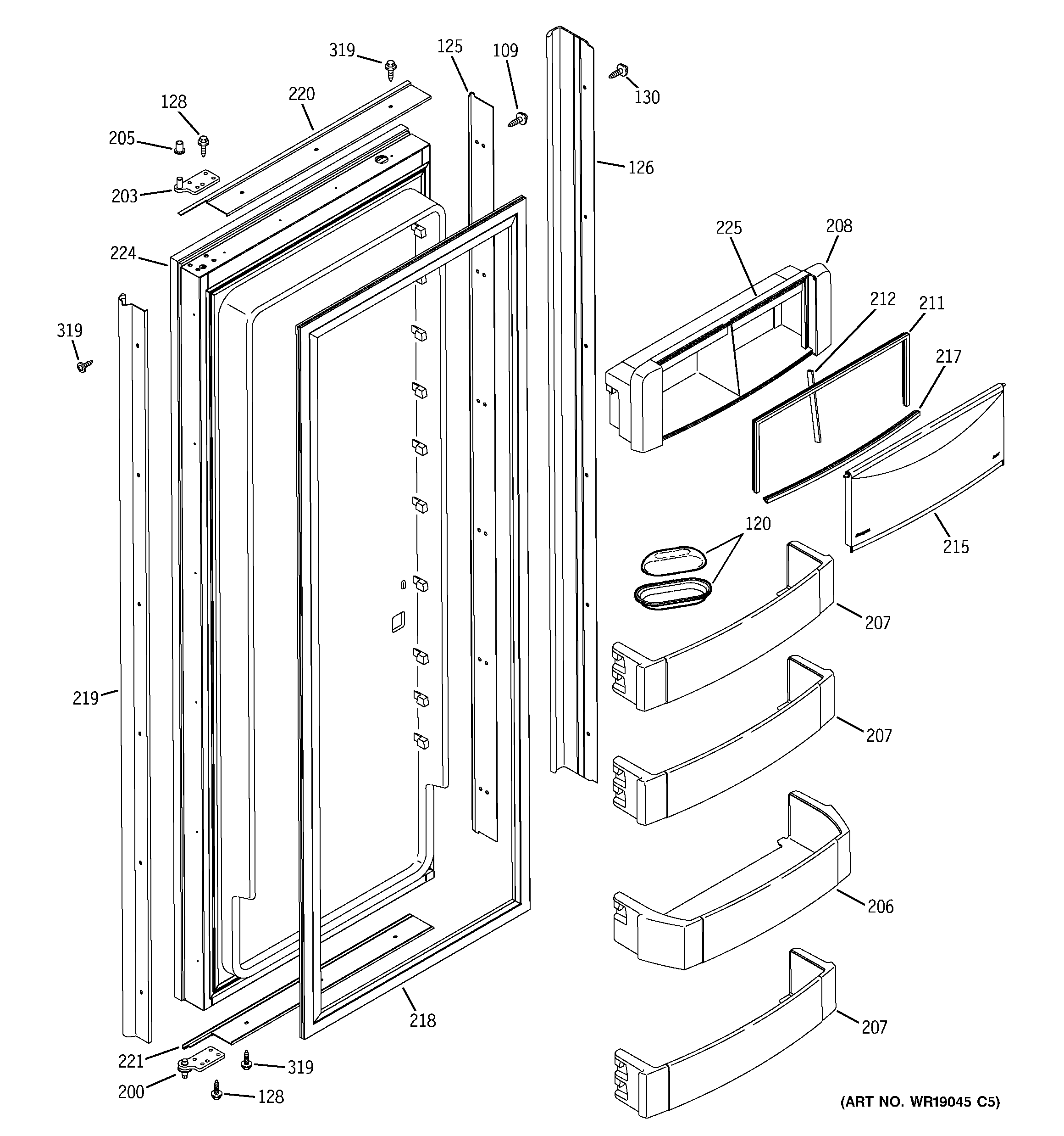 GE ZISB360DMC fresh food door diagram
